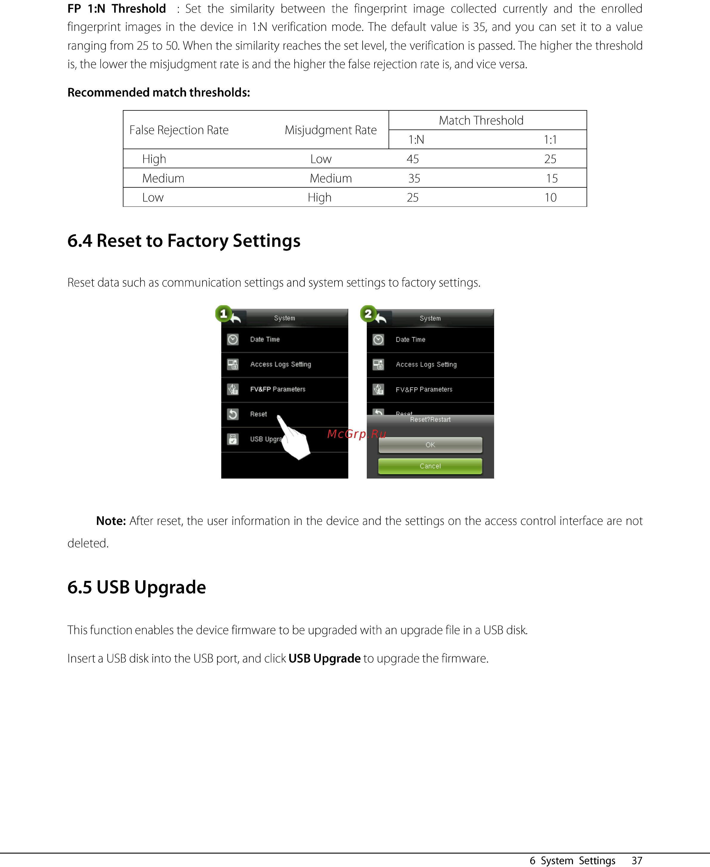 Zkteco inPulse+ [42/76] Reset to factory settings