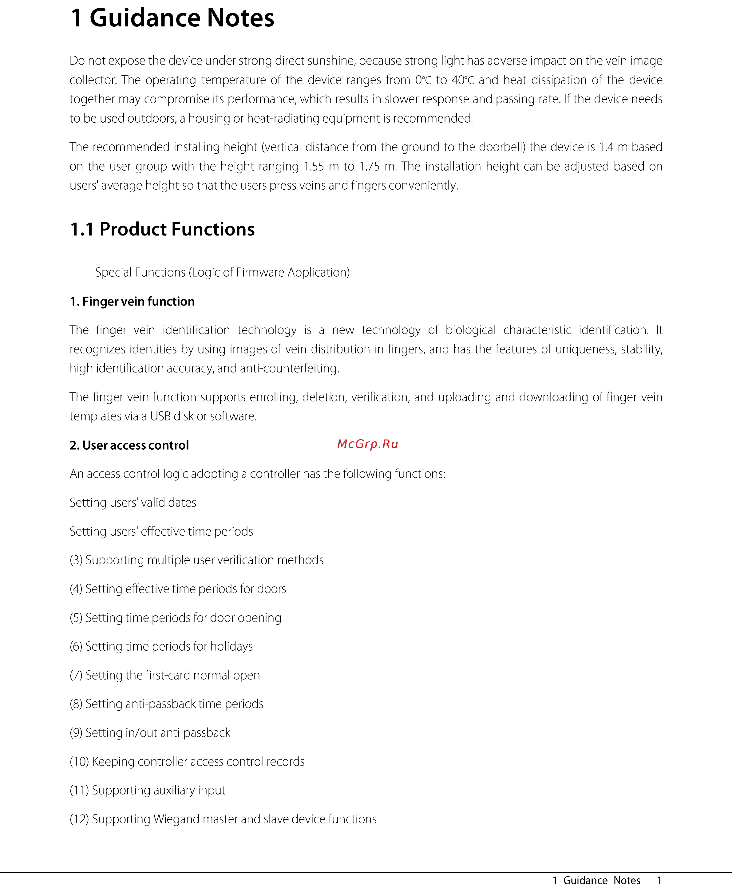 Zkteco inPulse+ [6/76] Guidance notes
