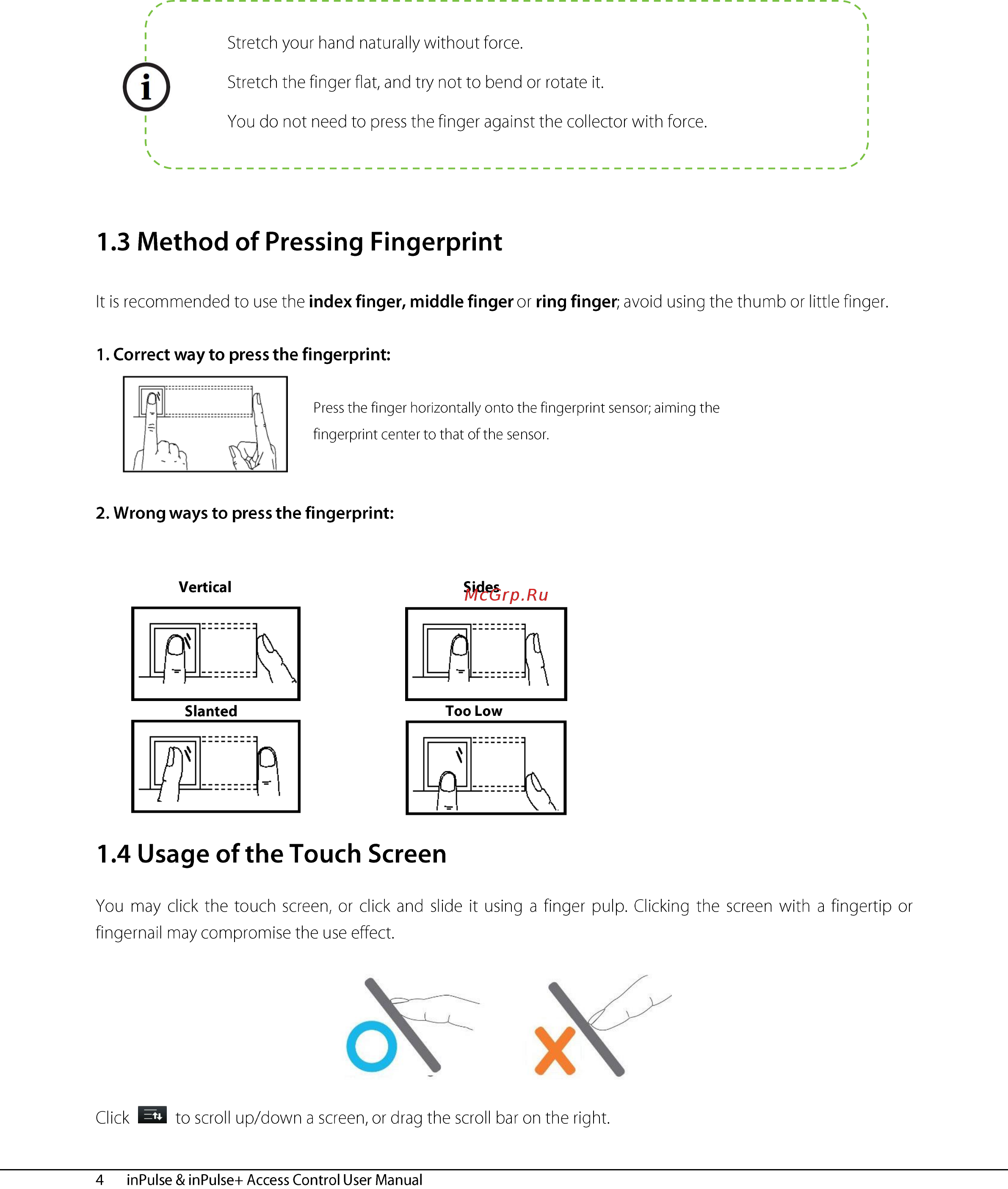 Zkteco inPulse+ [9/76] Method of pressing fingerprint