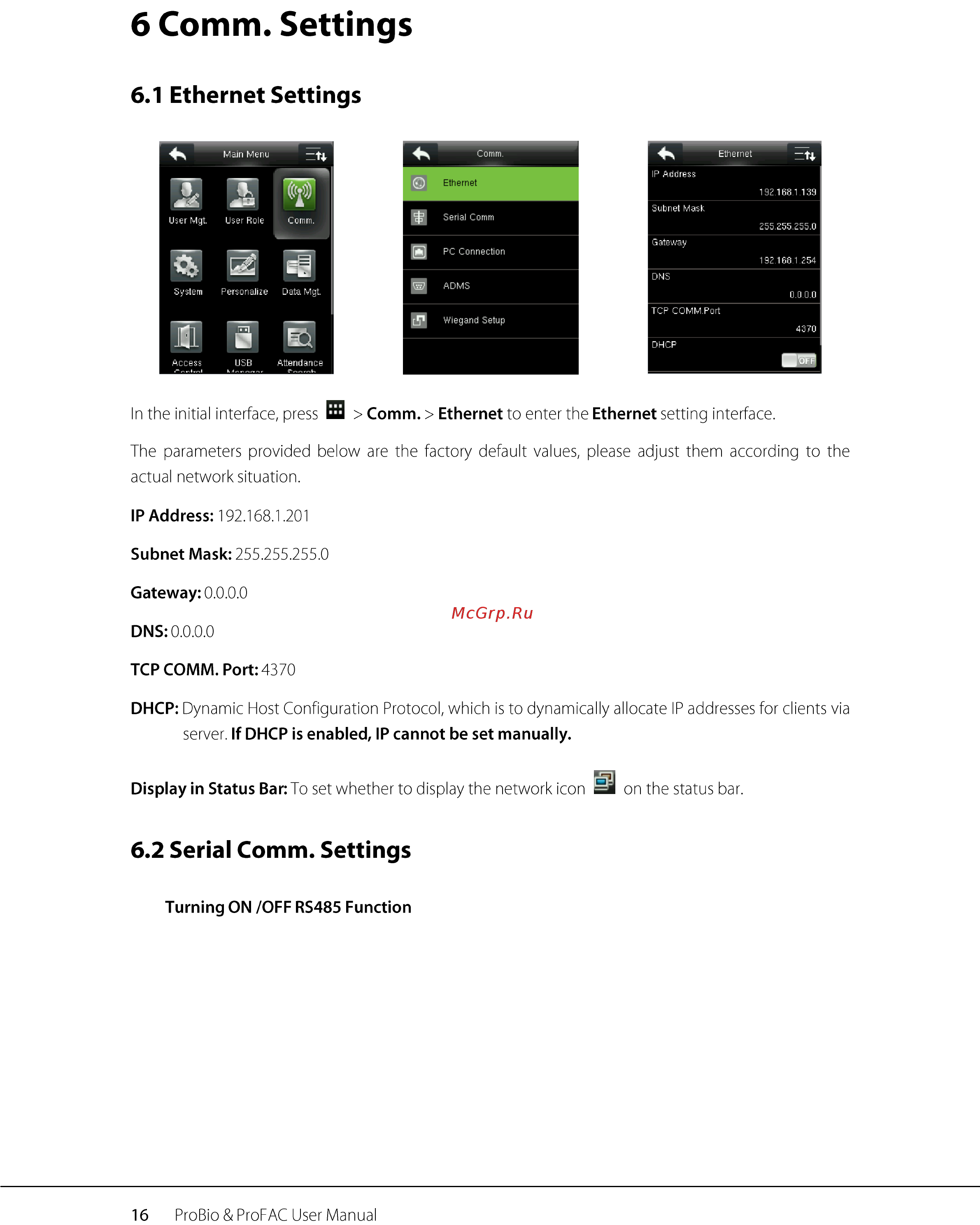 Zkteco ProFACE [20/65] Ethernet settings