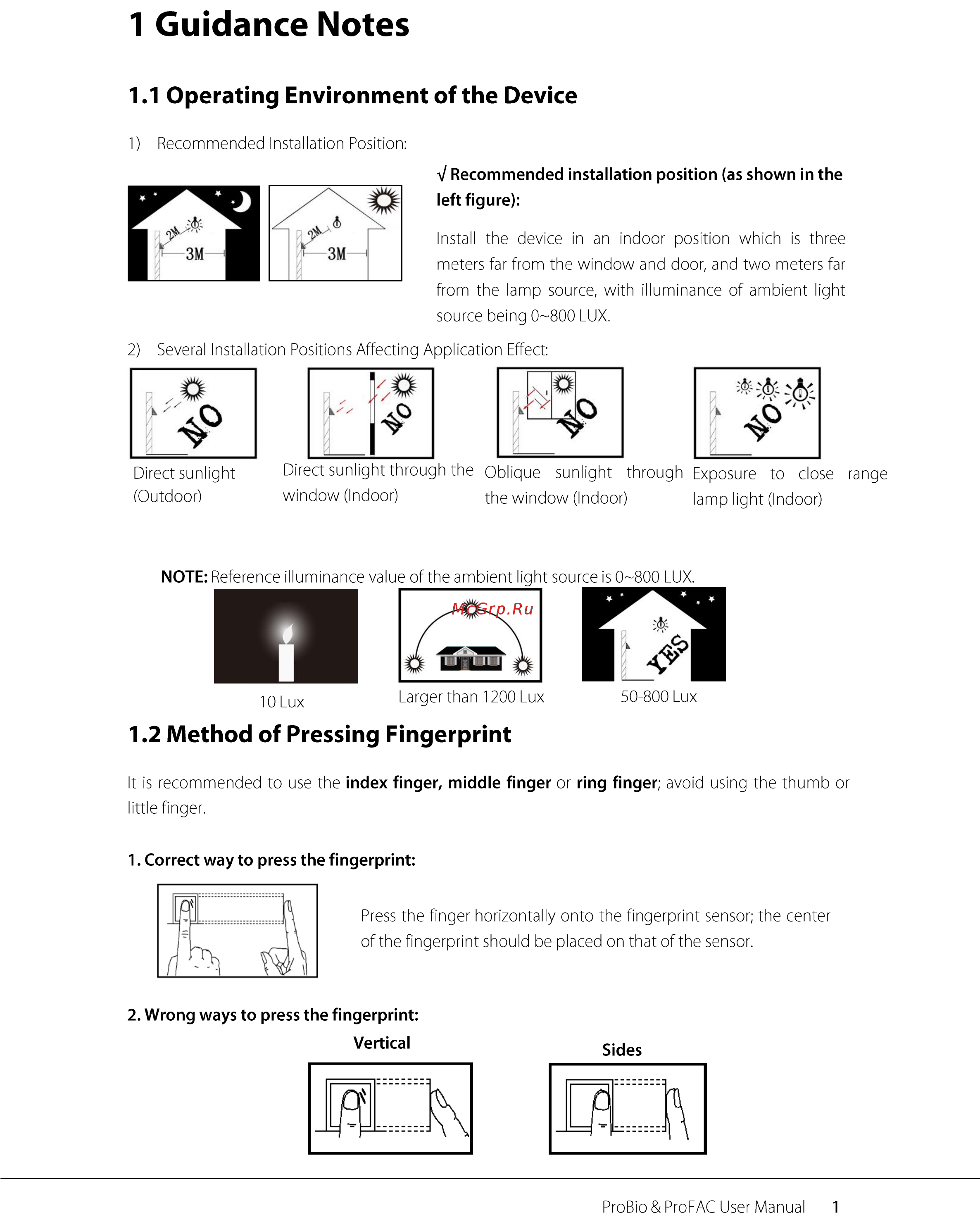 Zkteco ProFACE [5/65] Guidance notes