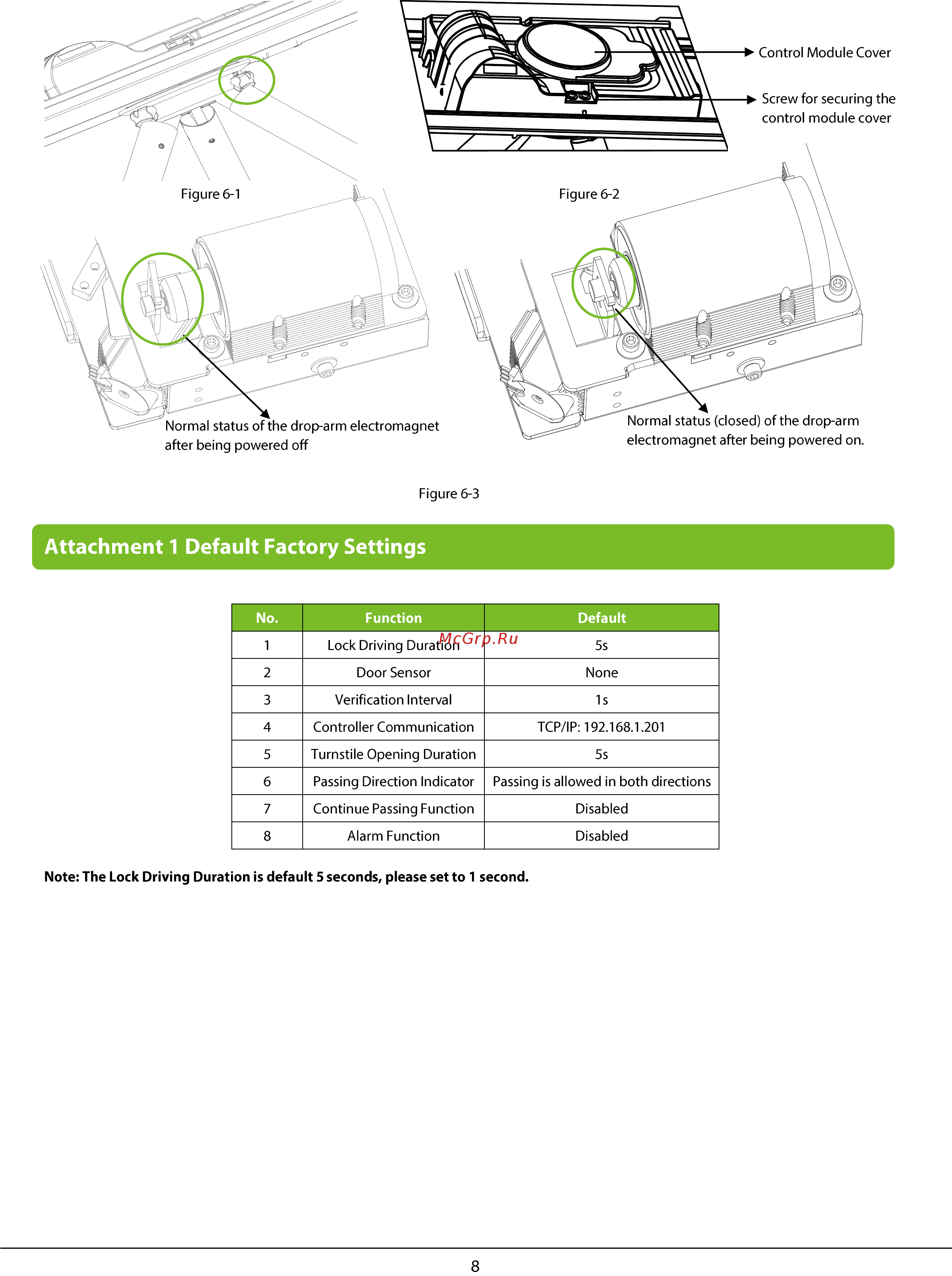 Zkteco TS2200 [9/11] Attachment 1 default factory settings