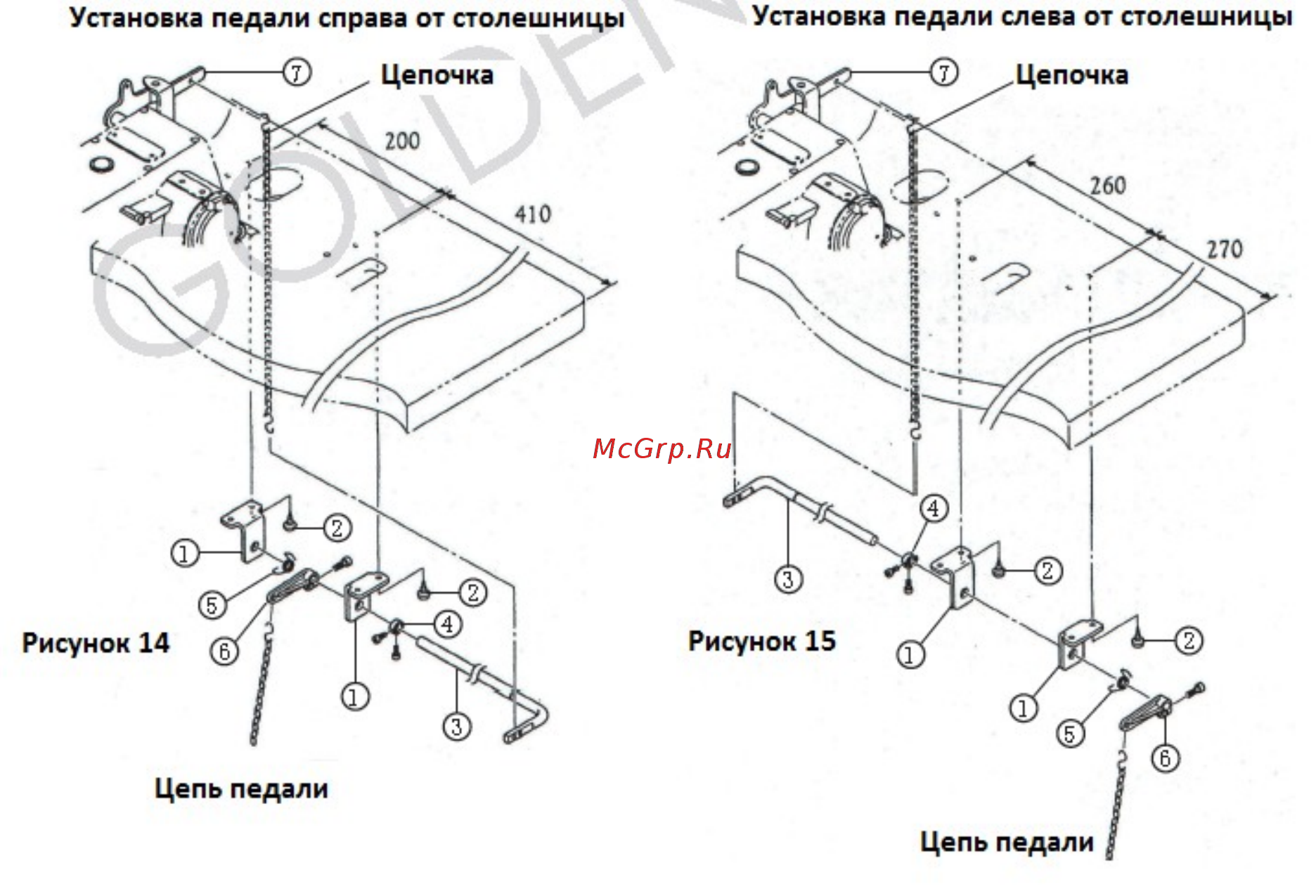 Golden Wheel CSA-1402-2-164M [9/30] Установка педали подъема прижимной лапки