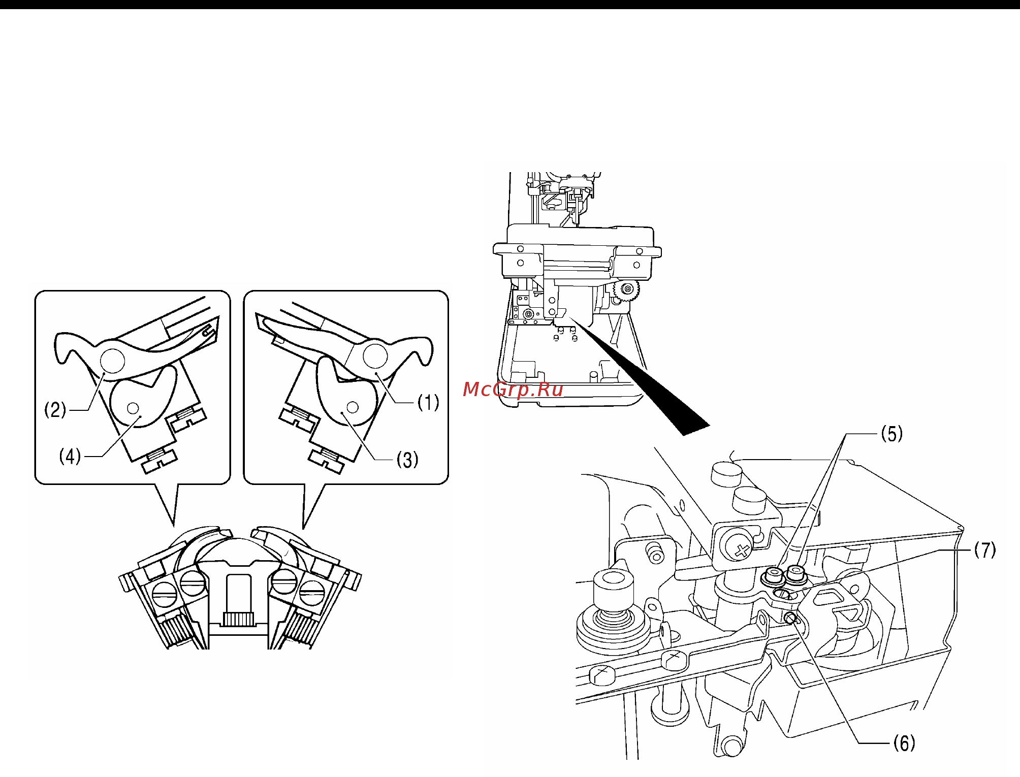 Brother RH-9820-01/02 [104/139] Ширитель r 1 в позиции внутреннее положение и ширитель l в позиции внешнее положение должны касаться упоров соответственно 3 и 4 и останавливаться сразу до прихода игловодителя в крайнее нижнее положение