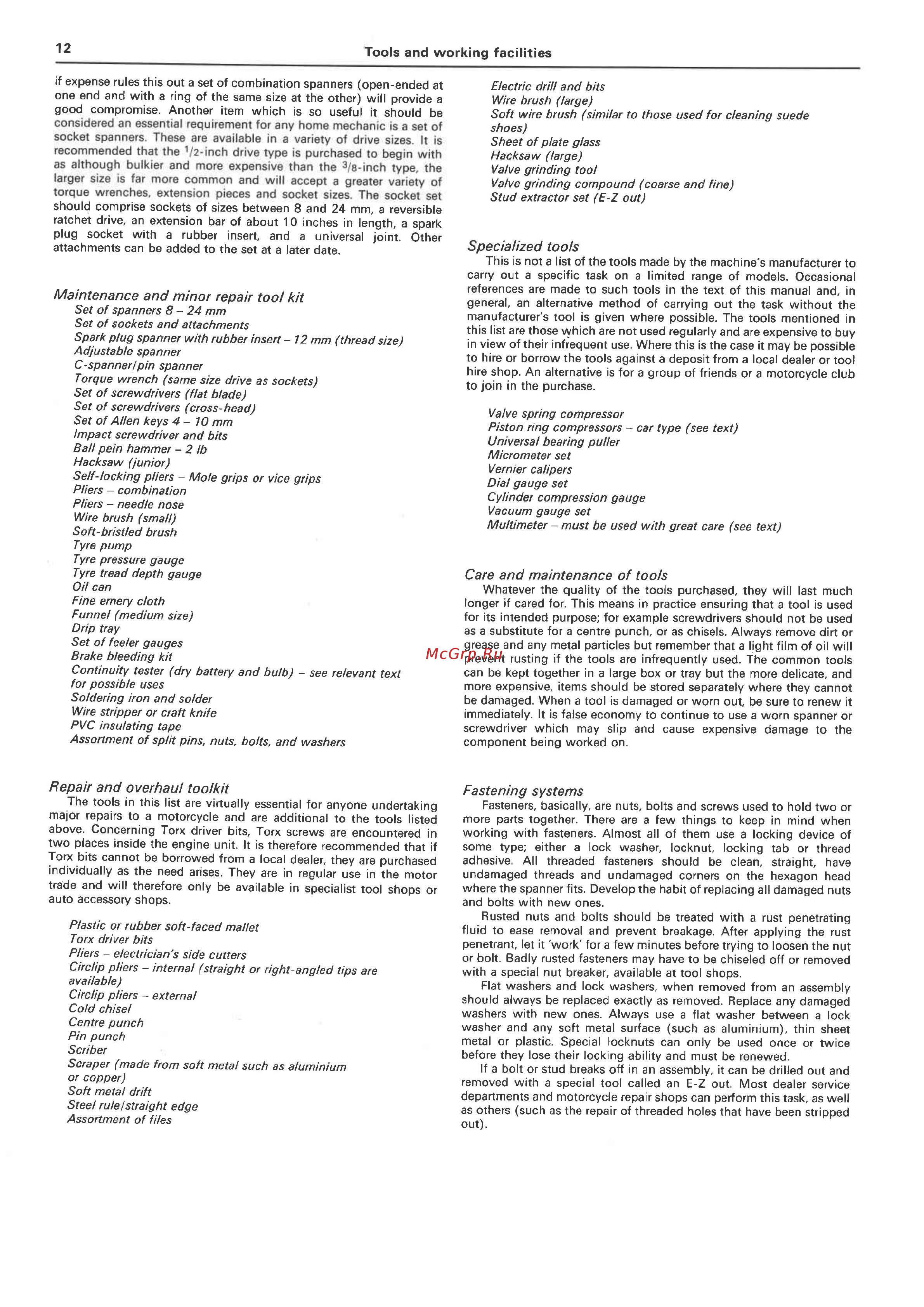 BMW K75 [12/236] Care and maintenance of tools