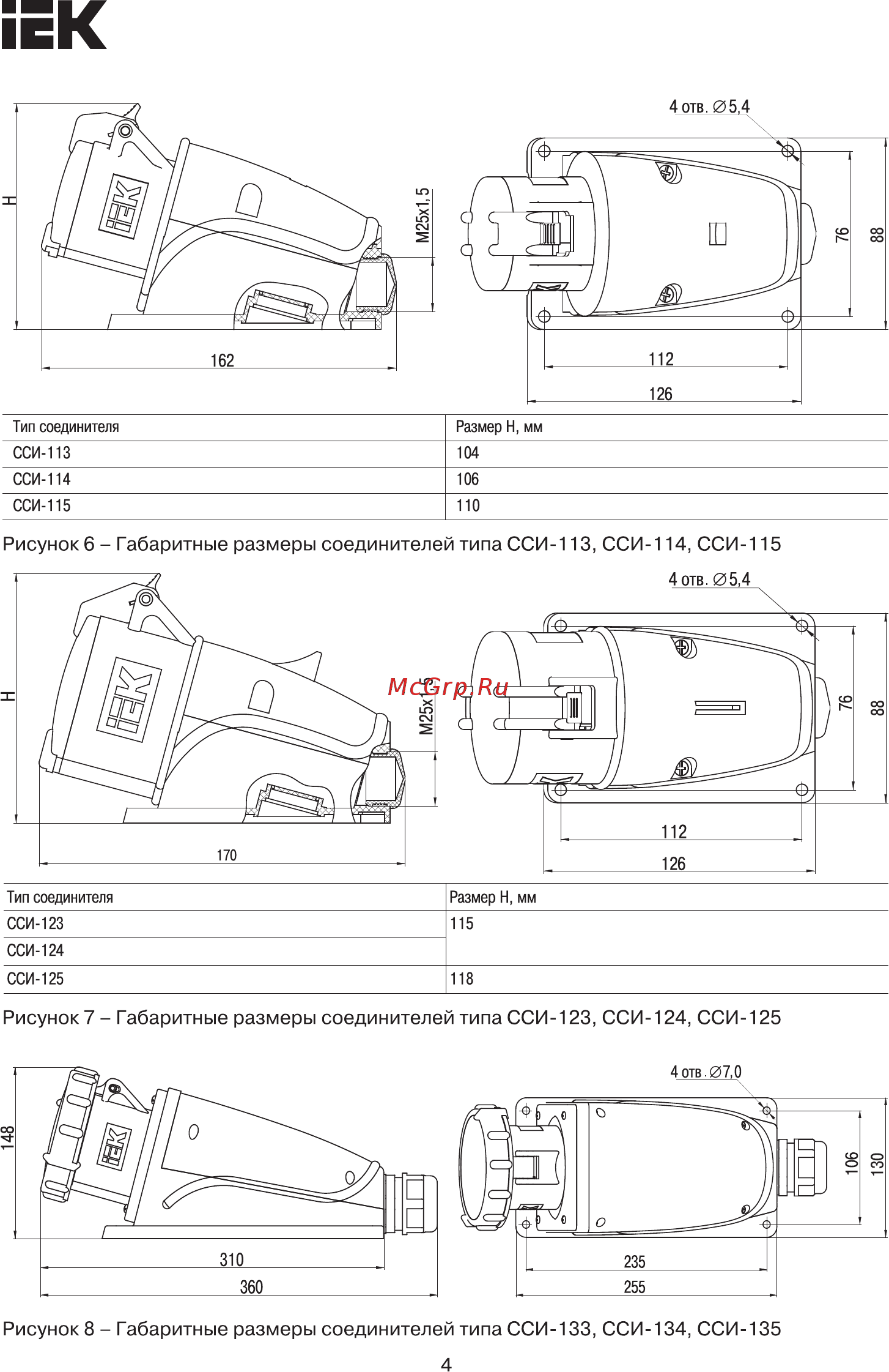Iek ССИ-025 32А-6ч/200/346-240/415В 3Р+РЕ+N IP44 MAGNUM PSN02-032-5 [4/8] Страница 4