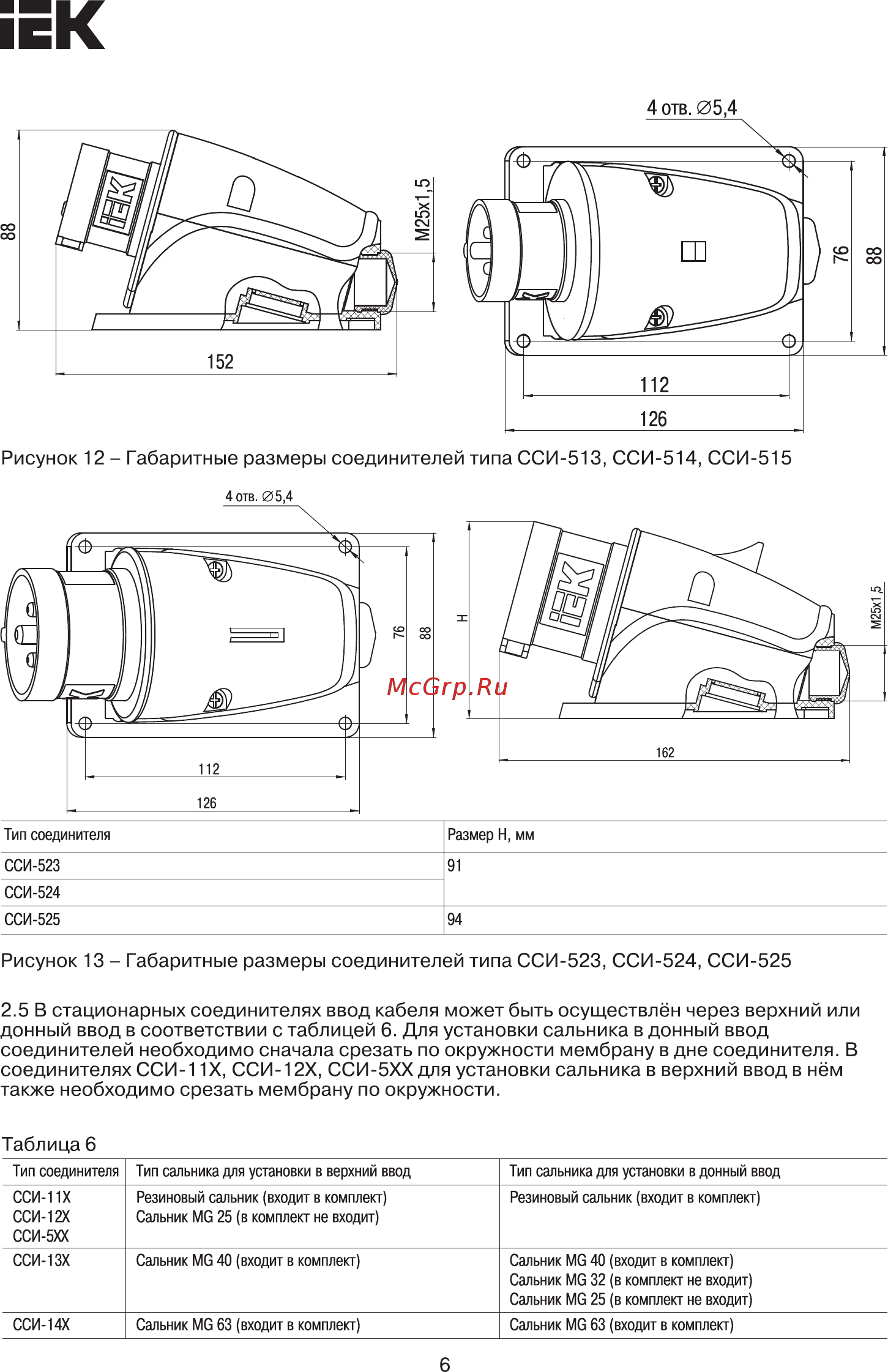 Iek ССИ-025 32А-6ч/200/346-240/415В 3Р+РЕ+N IP44 MAGNUM PSN02-032-5 [6/8] Страница 6