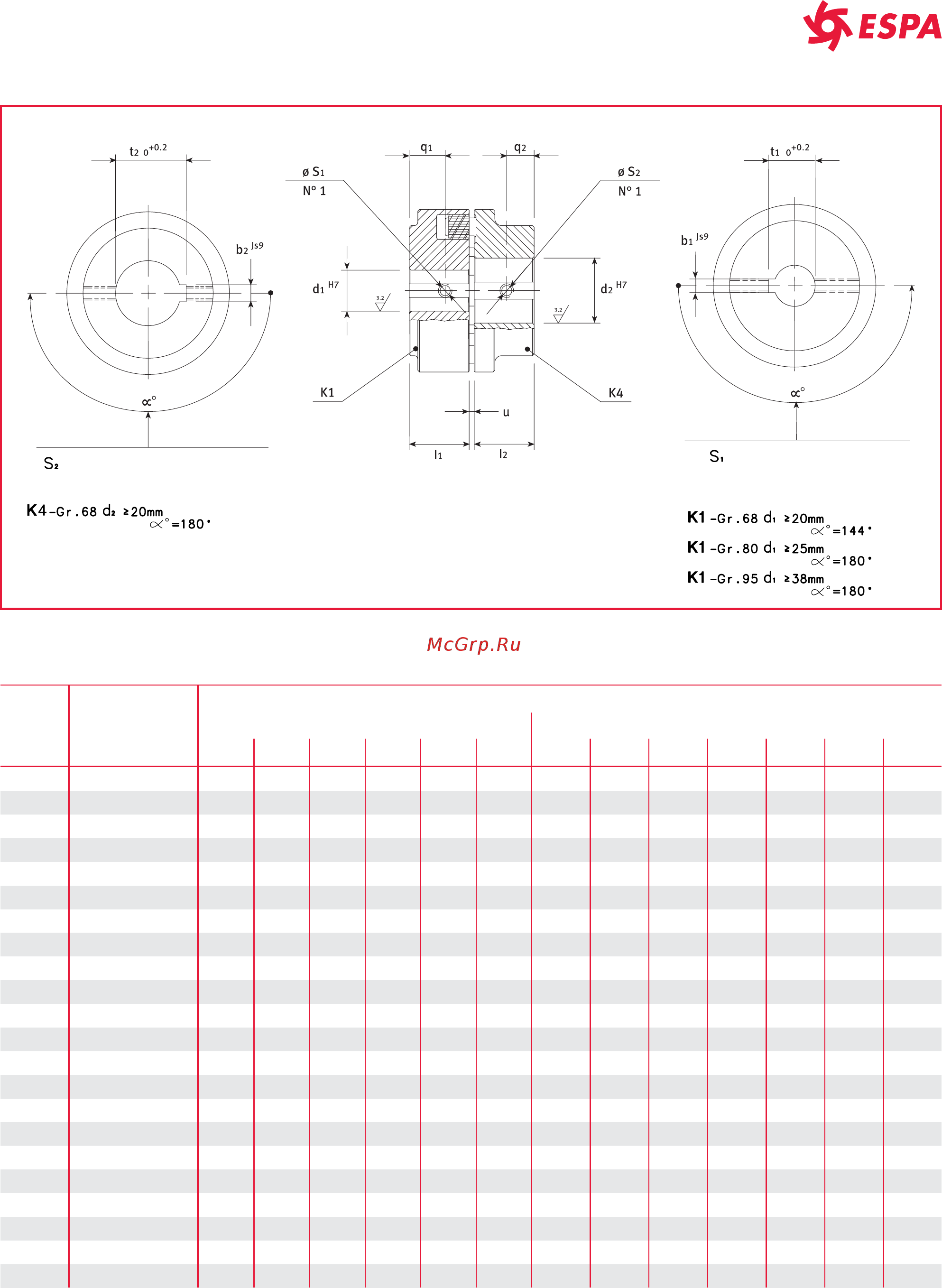 Espa FNS 80 250/450 [117/120] Размеры гибкой муфты