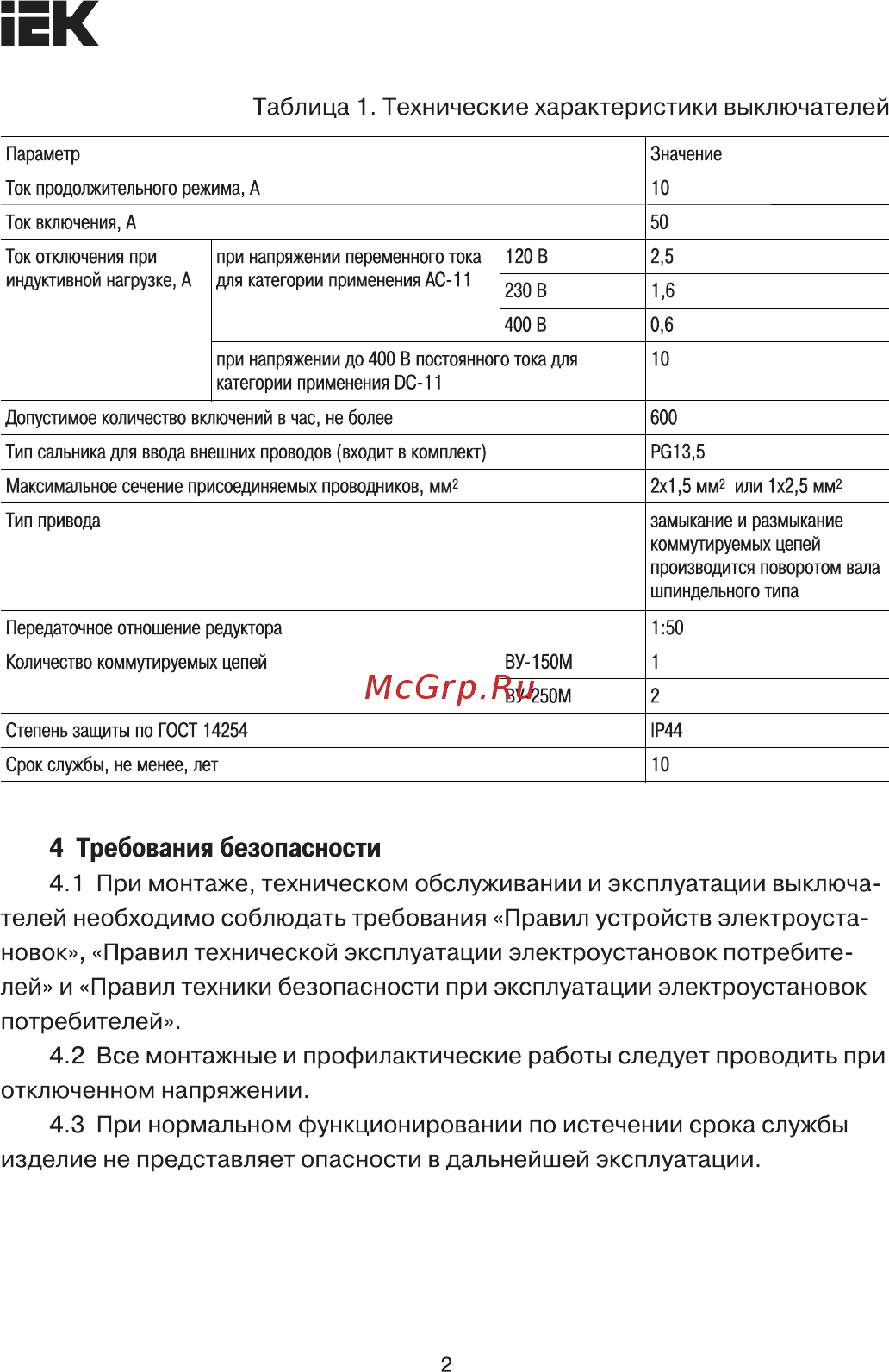 Iek ВУ-250М У2 2 комм. цепи IP44 KV-1-250-1 [2/5] Страница 2