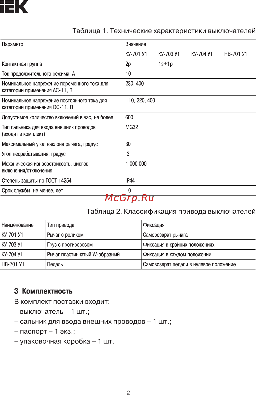 Iek КУ-704 У1 W- образный рычаг 10А IP44 2 эл. цепи KV-1-704-1 [2/5] Страница 2