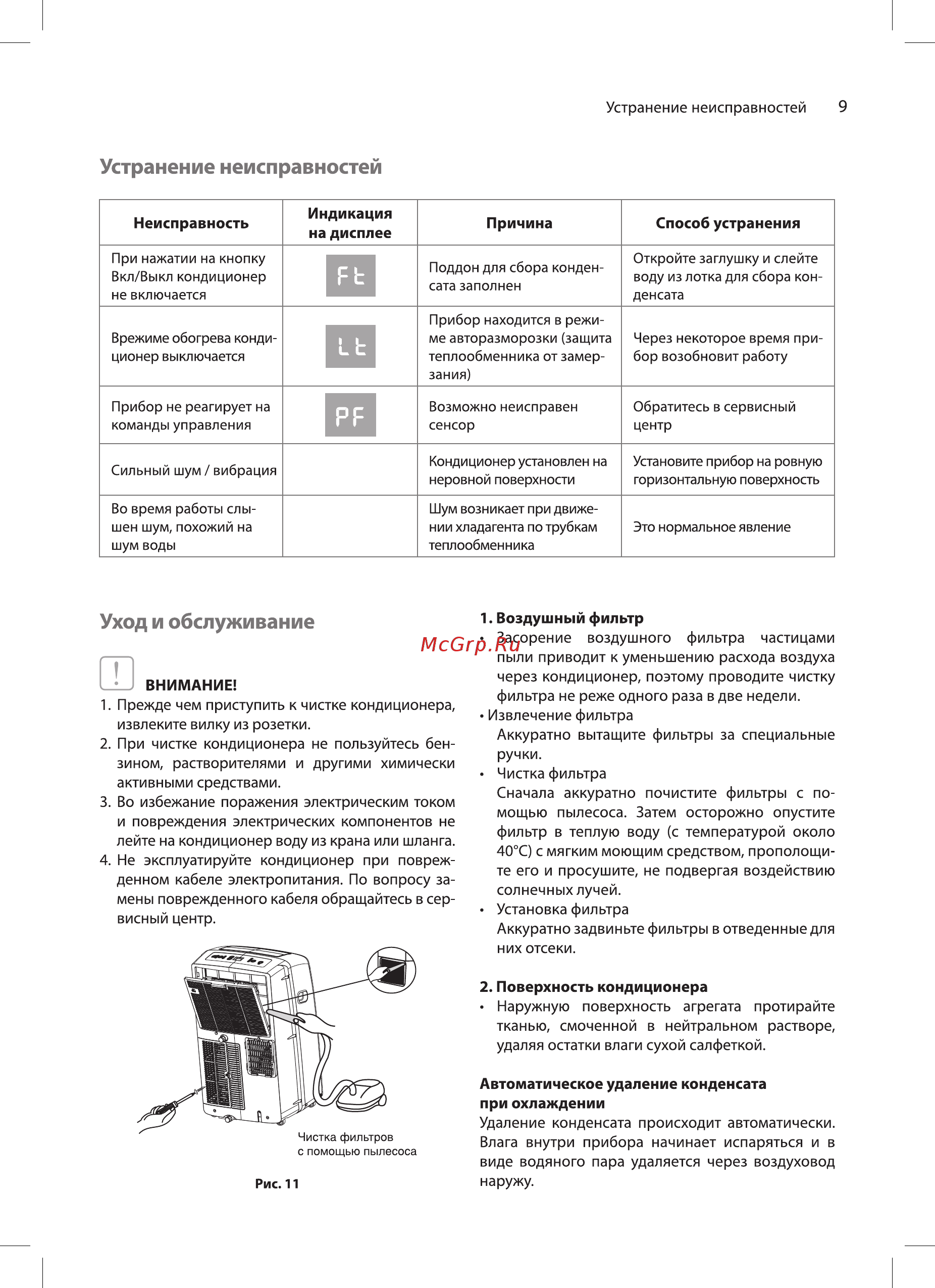 Ballu BPHS-11H [9/36] Устранение неисправностей