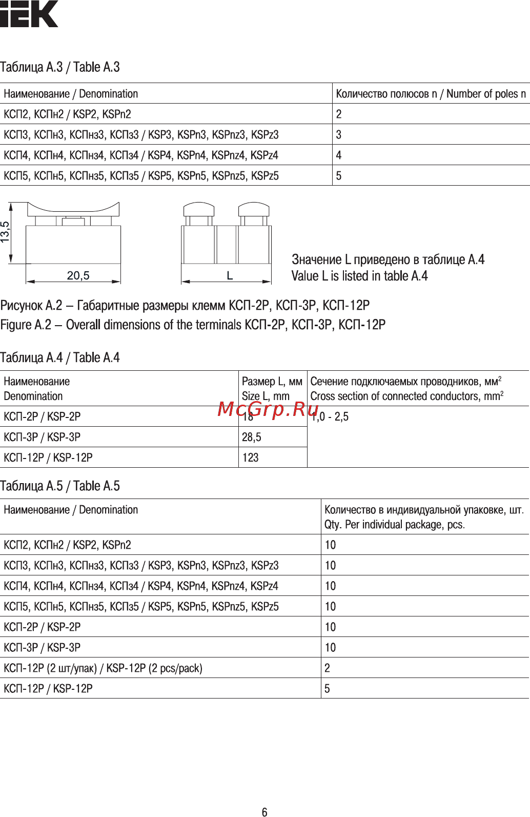Iek КСП5-3L+N+PE UKZ-B06-5P-F0-E0-10 [6/8] Страница 6