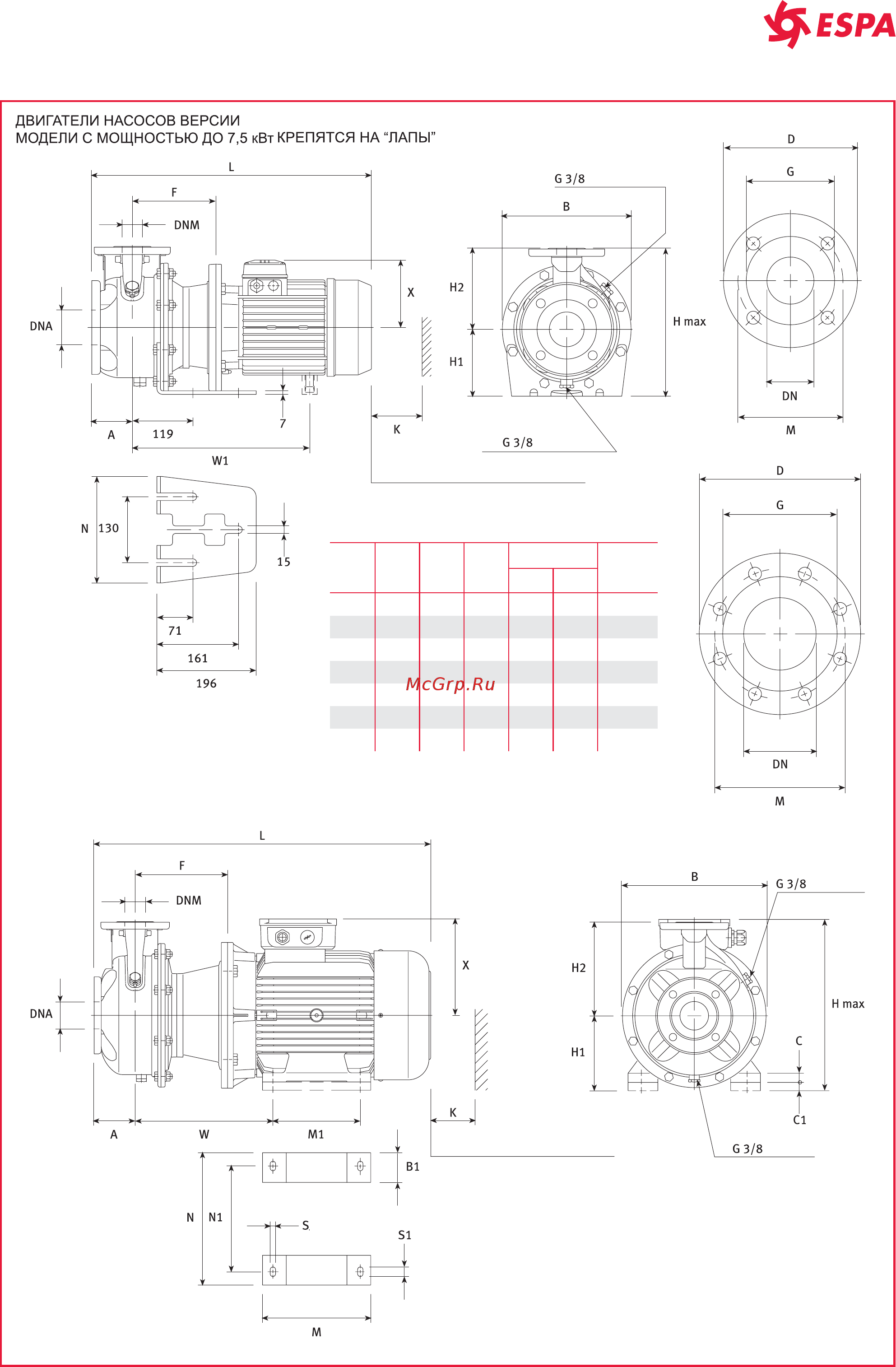 Espa XN 50 250/150 [78/92] Серия хns размеры и вес