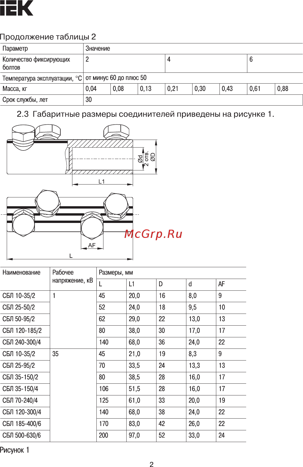 Iek СБЛ 10-35/2 1кВ UCB11-010-035-02-01 [2/5] Продолжение таблицы 2