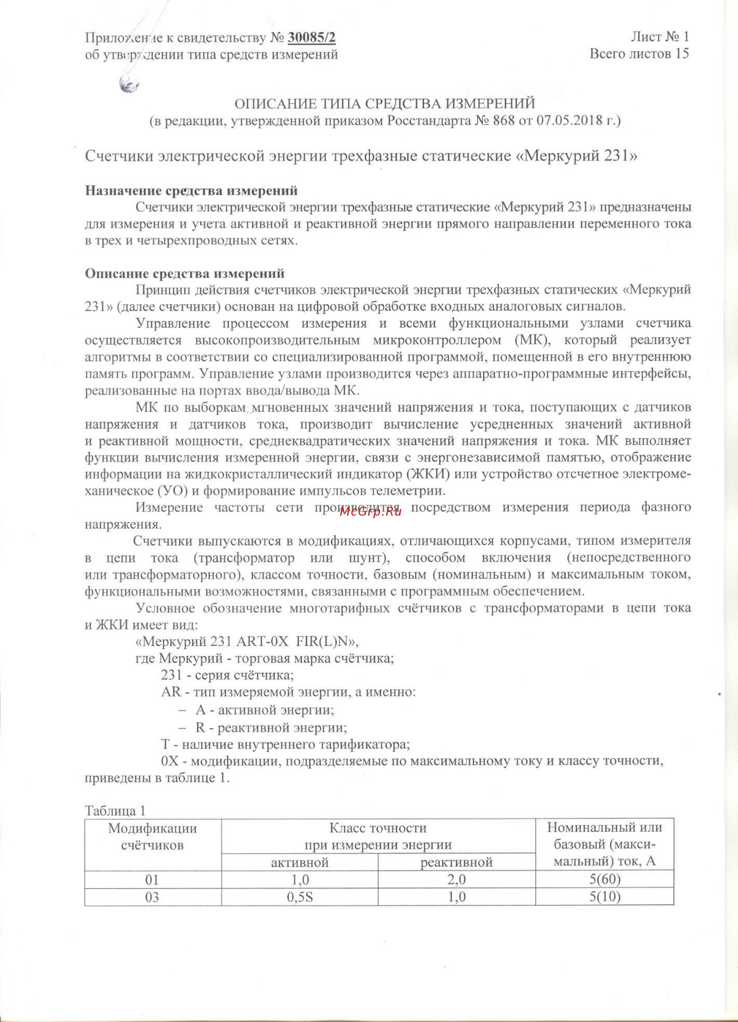 Меркурий 231ARTш Описание типа онлайн