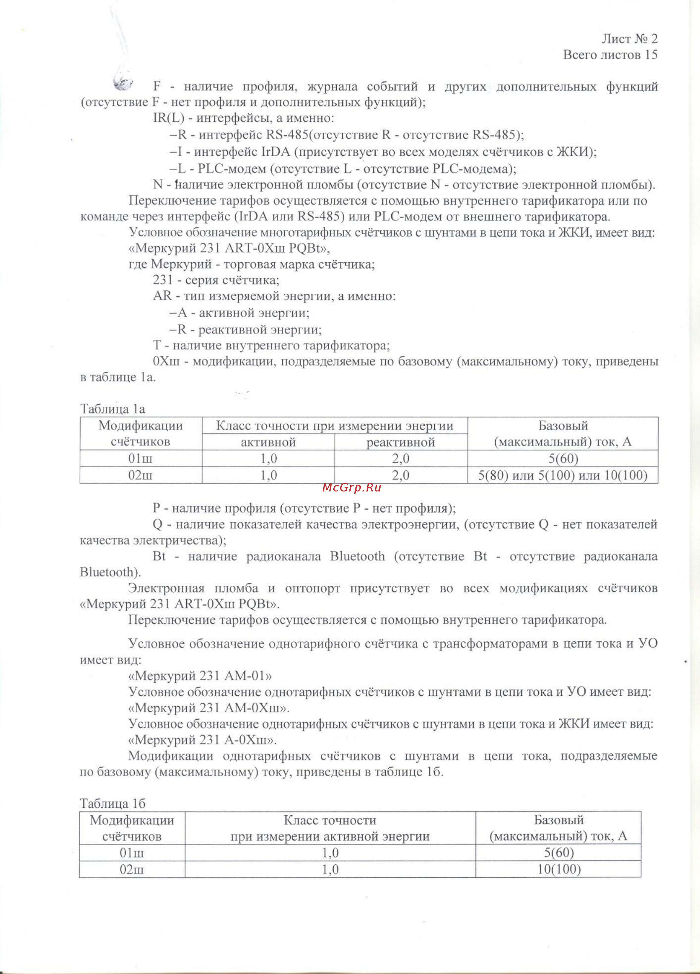 Меркурий 231ARTш Описание типа онлайн [2/15] 417201