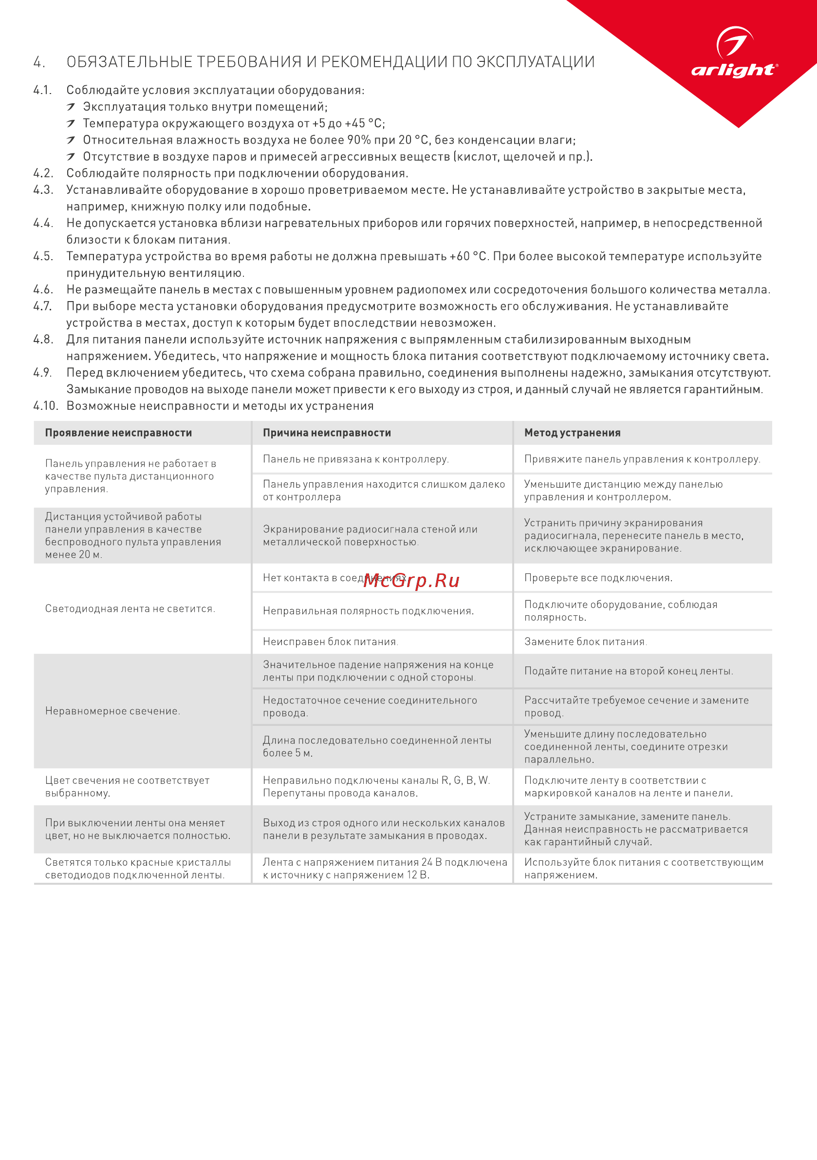 Arlight Sens SMART-P22-RGBW White [3/3] Обязательные требования и рекомендации по эксплуатации