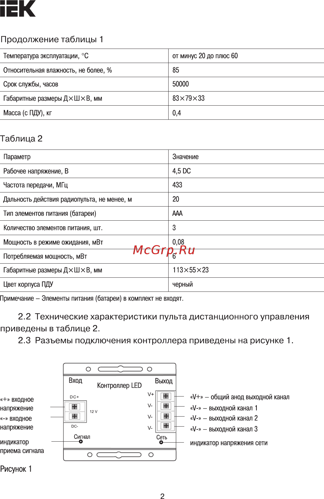 Iek LSC1-MONO-216-RF-20-12-B [2/7] Страница 2
