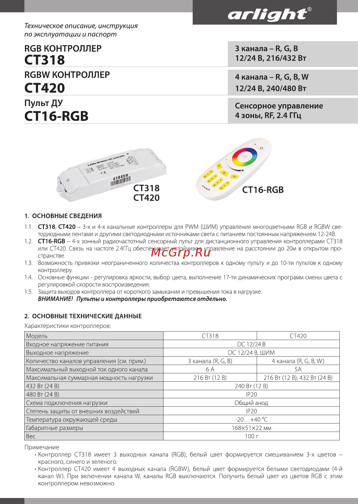 Arlight CT318 Инструкция по эксплуатации онлайн