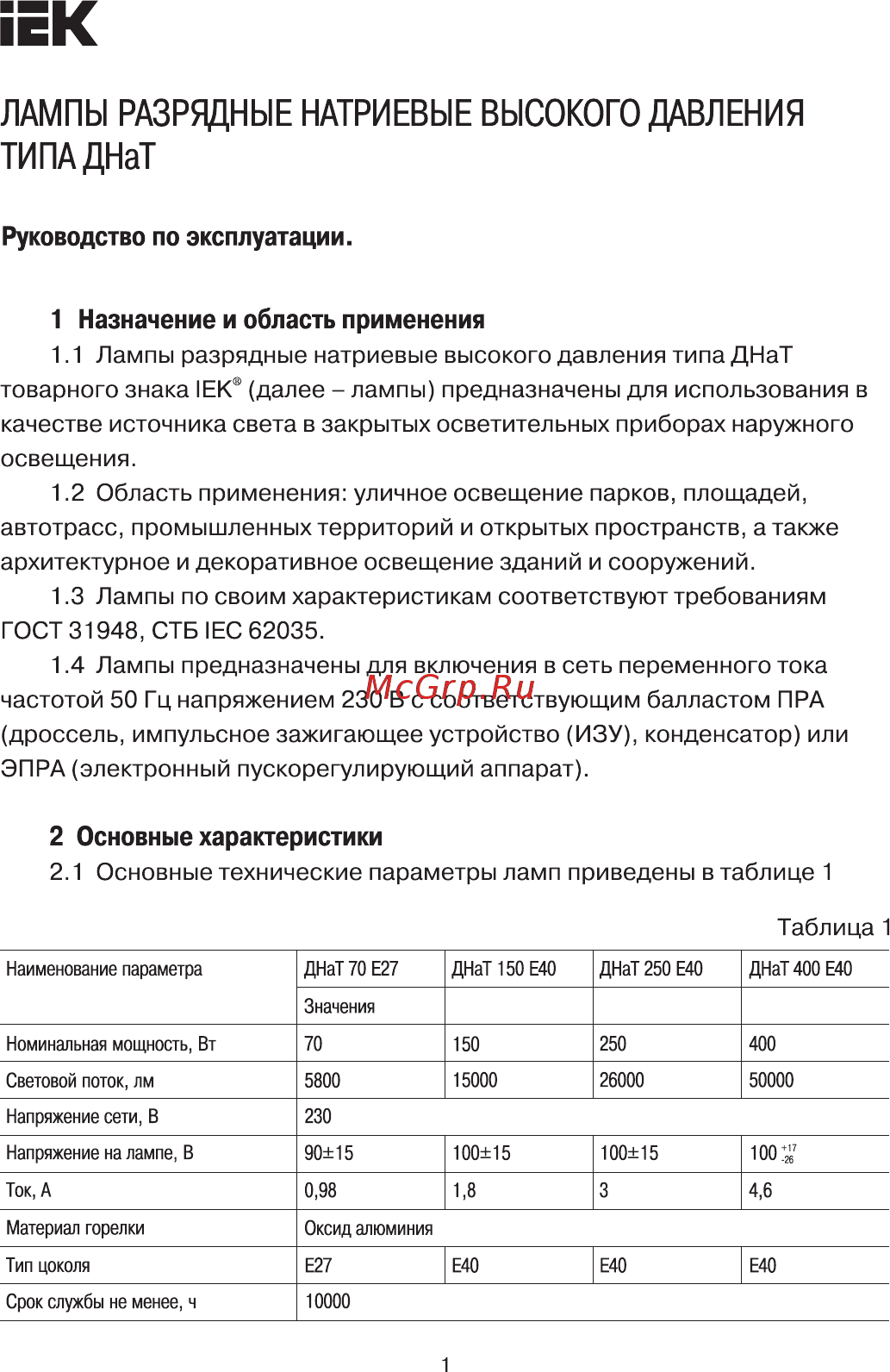Iek ДНаТ 250Вт Е40 SON-T HPSL-250-E40-T Руководство По Эксплуатации онлайн