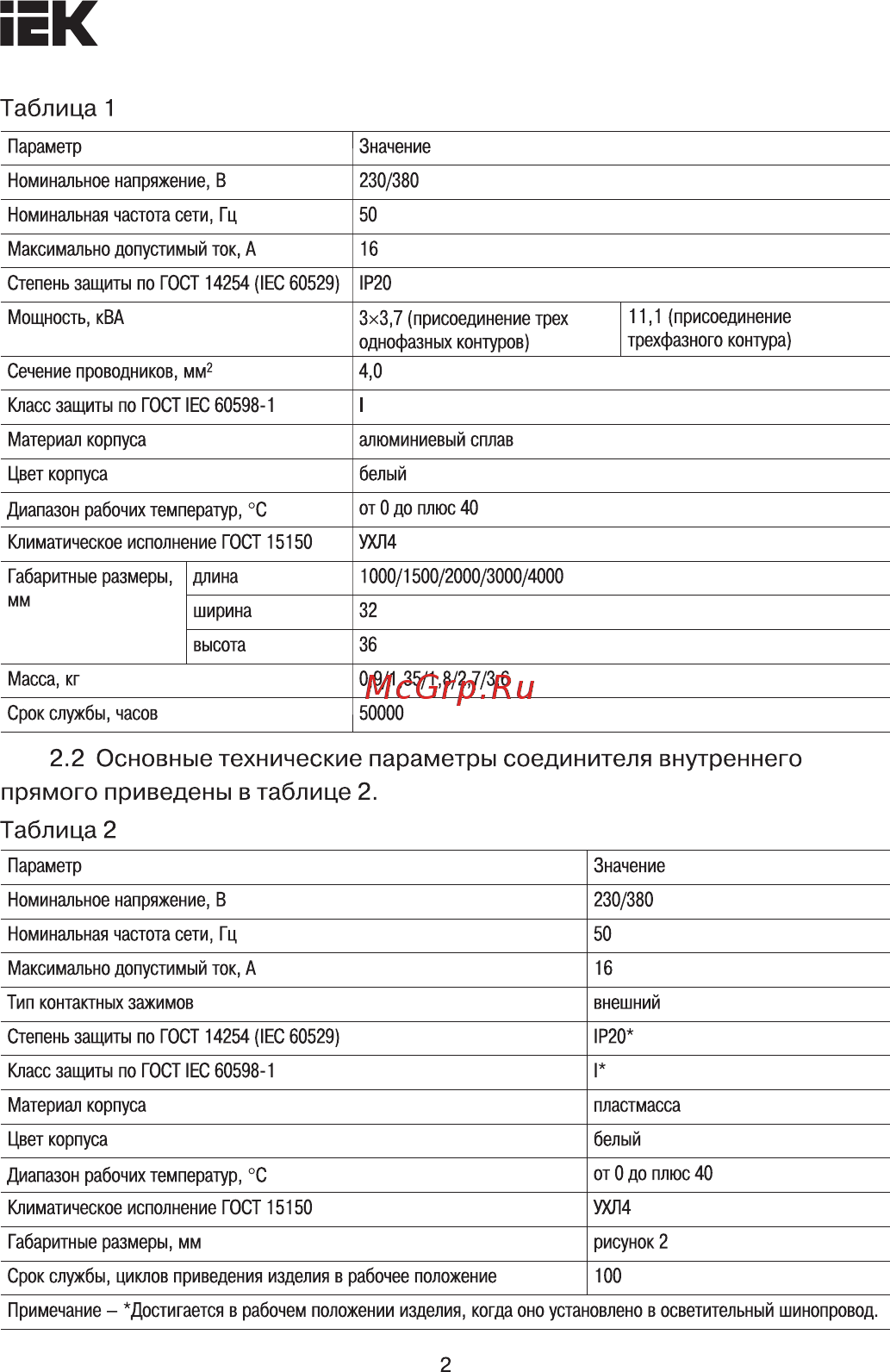 Iek LPK0D-KNM-K01 [2/9] Основные технические параметры соединителя внутреннего