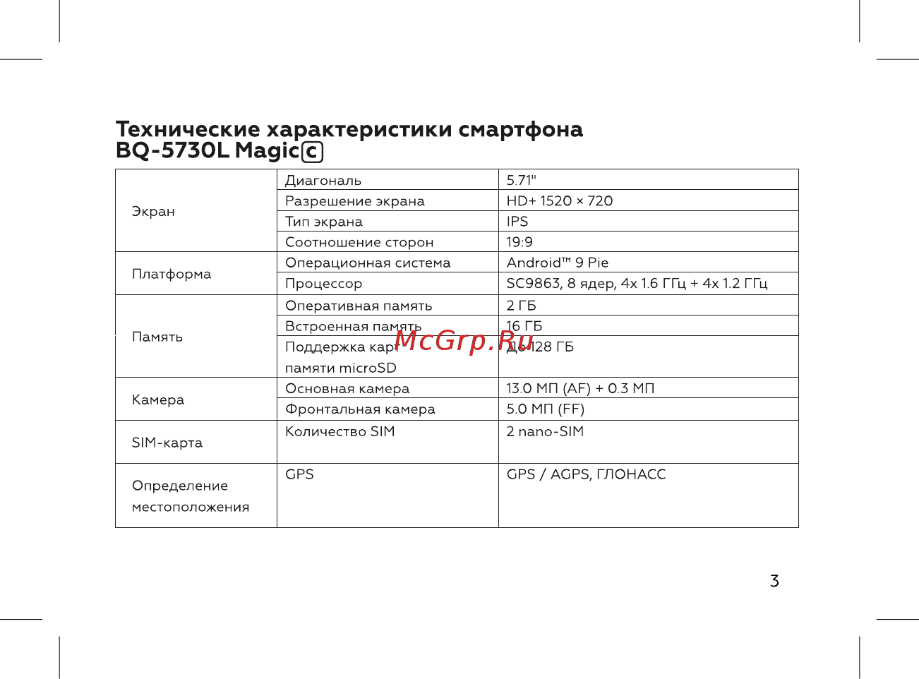 BQ 737529 [5/72] Технические характеристики смартфона bq 573ol magic