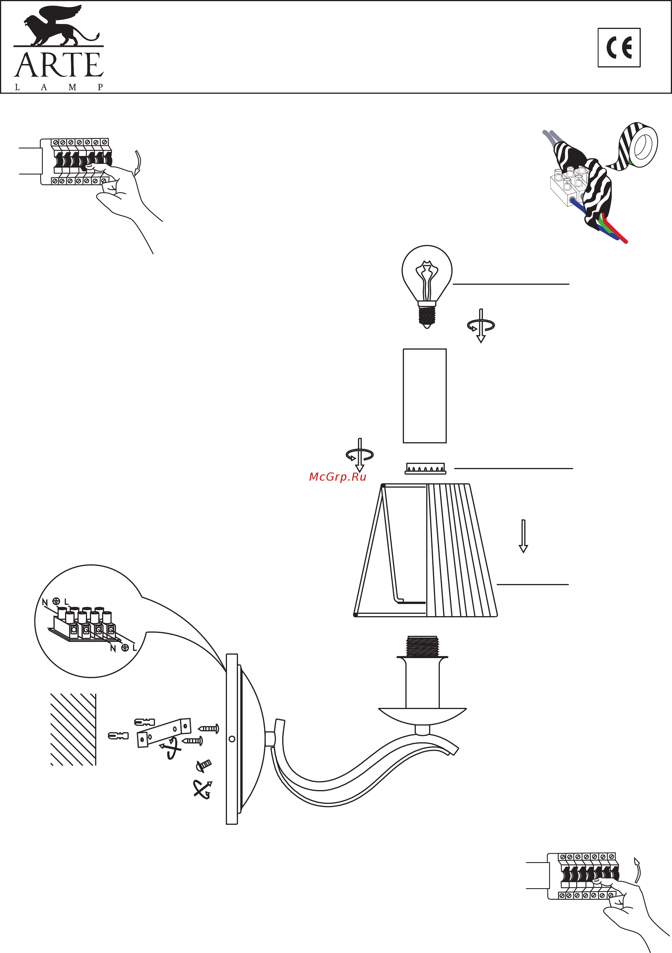 Arte Lamp Domain A9521AP-1CC Инструкция по сборке онлайн
