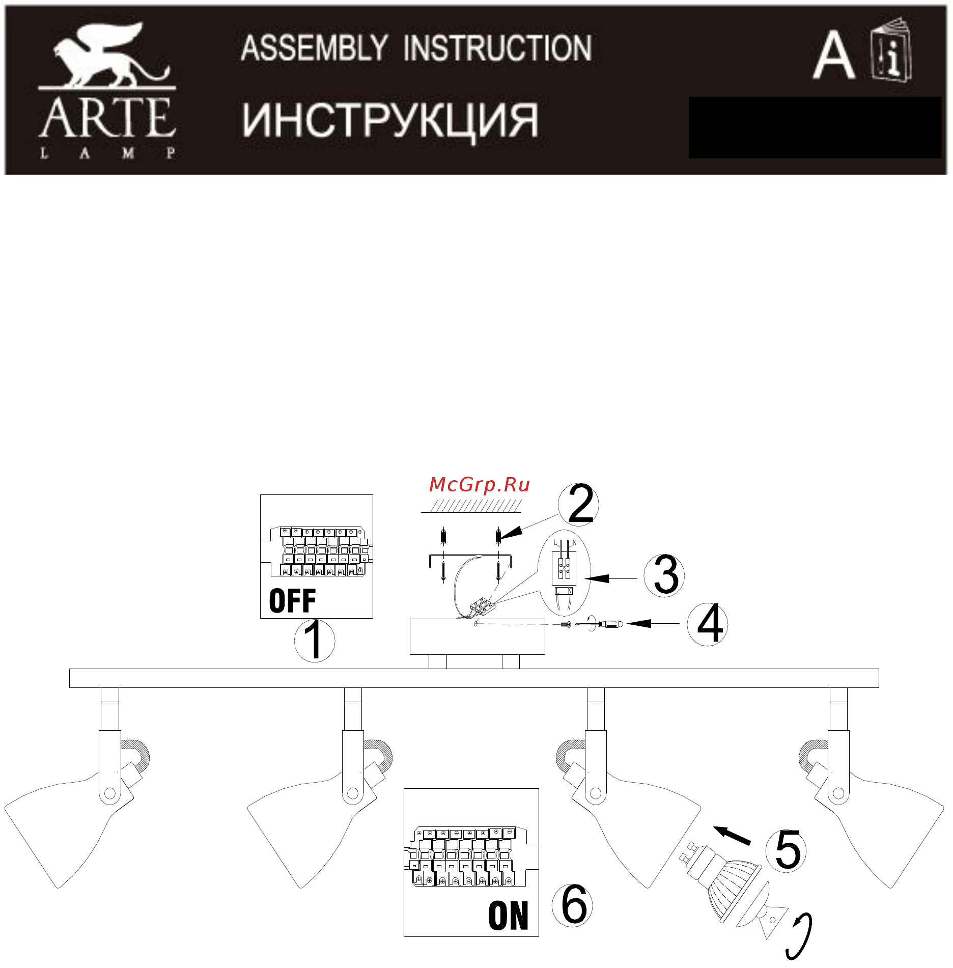 Arte Lamp Gotto A9189PL-4GY Инструкция по сборке онлайн
