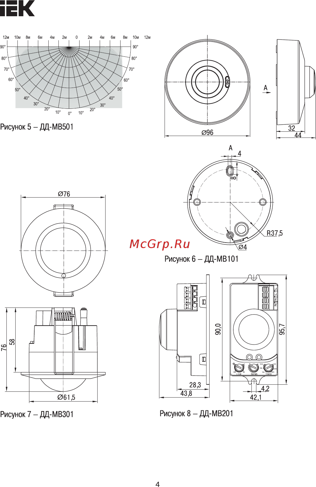 Iek ДД-МВ401 500Вт 360град 8м IP20 белый LDD11-401MB-500-001 [4/9] Страница 4