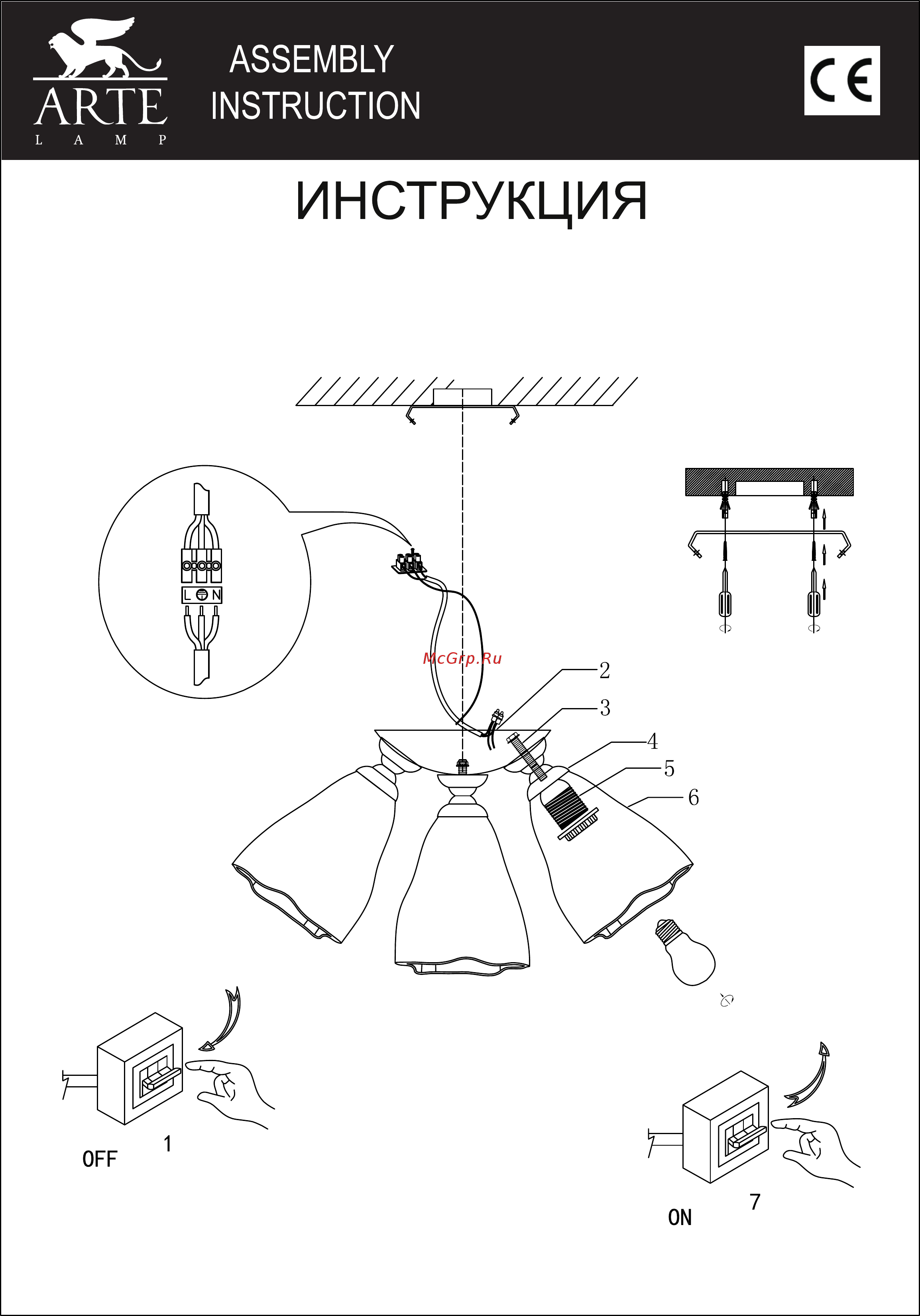 Arte Lamp Canzone A3469PL-6CC Инструкция по сборке онлайн