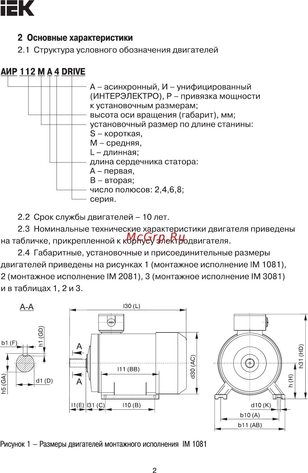 Iek АИР 80A4 380В 1,1кВт 1500об/мин 1081 DRIVE  DRV080-A4-001-1-1510 [2/10] Страница 2