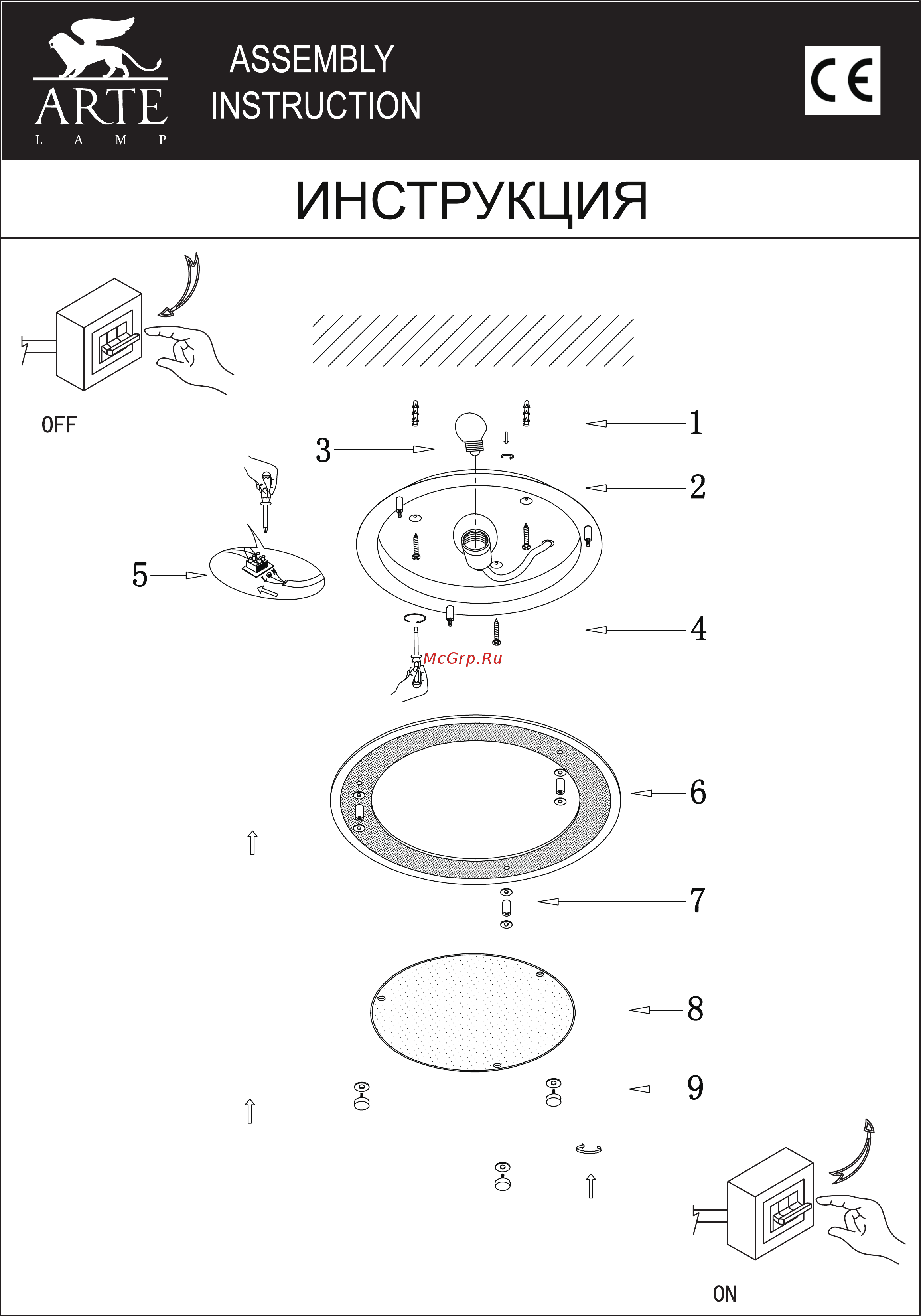 Arte Lamp Rapunzel A4867PL-1CC Инструкция по монтажу онлайн