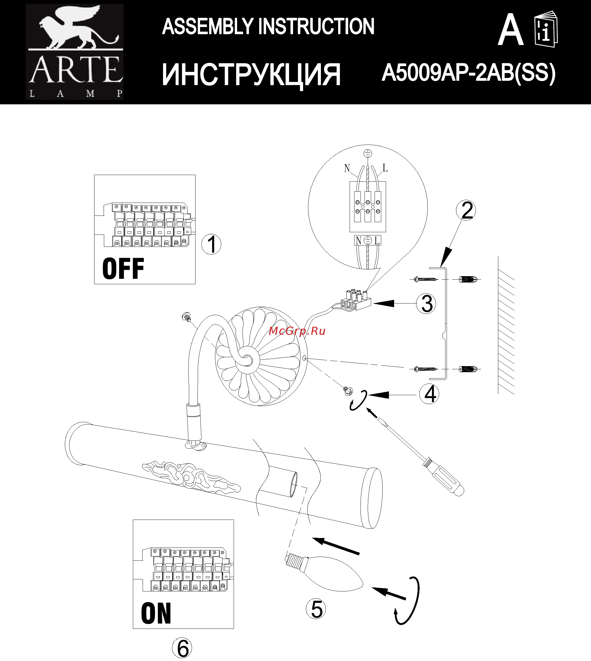 Arte Lamp Picture Lights A5009AP-2SS Инструкция по монтажу онлайн