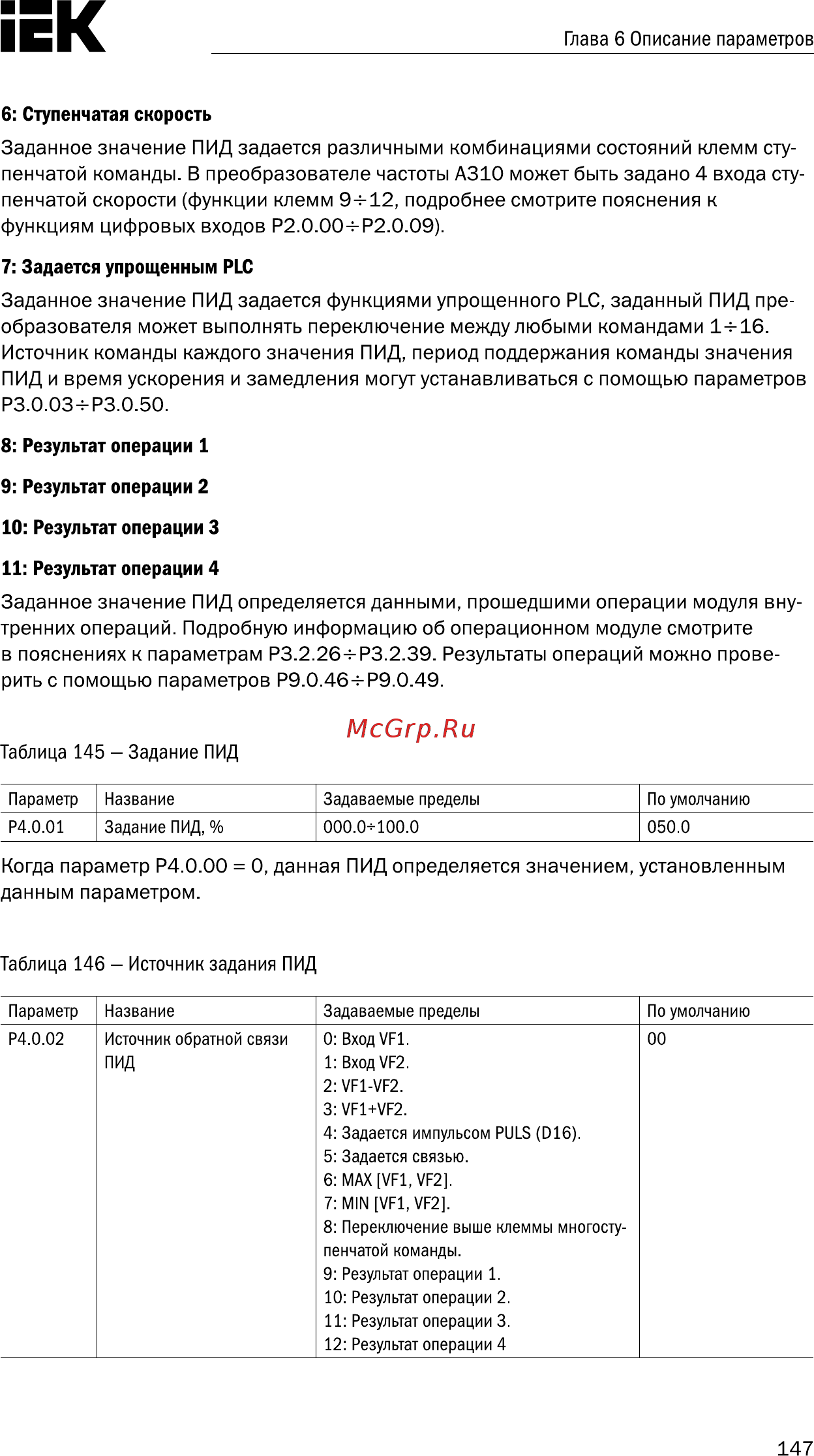 Iek CONTROL-A310 380В 3Ф 1,5кВт 3,7A CNT-A310D33V015TEZ [148/235] Глава 6 описание параметров