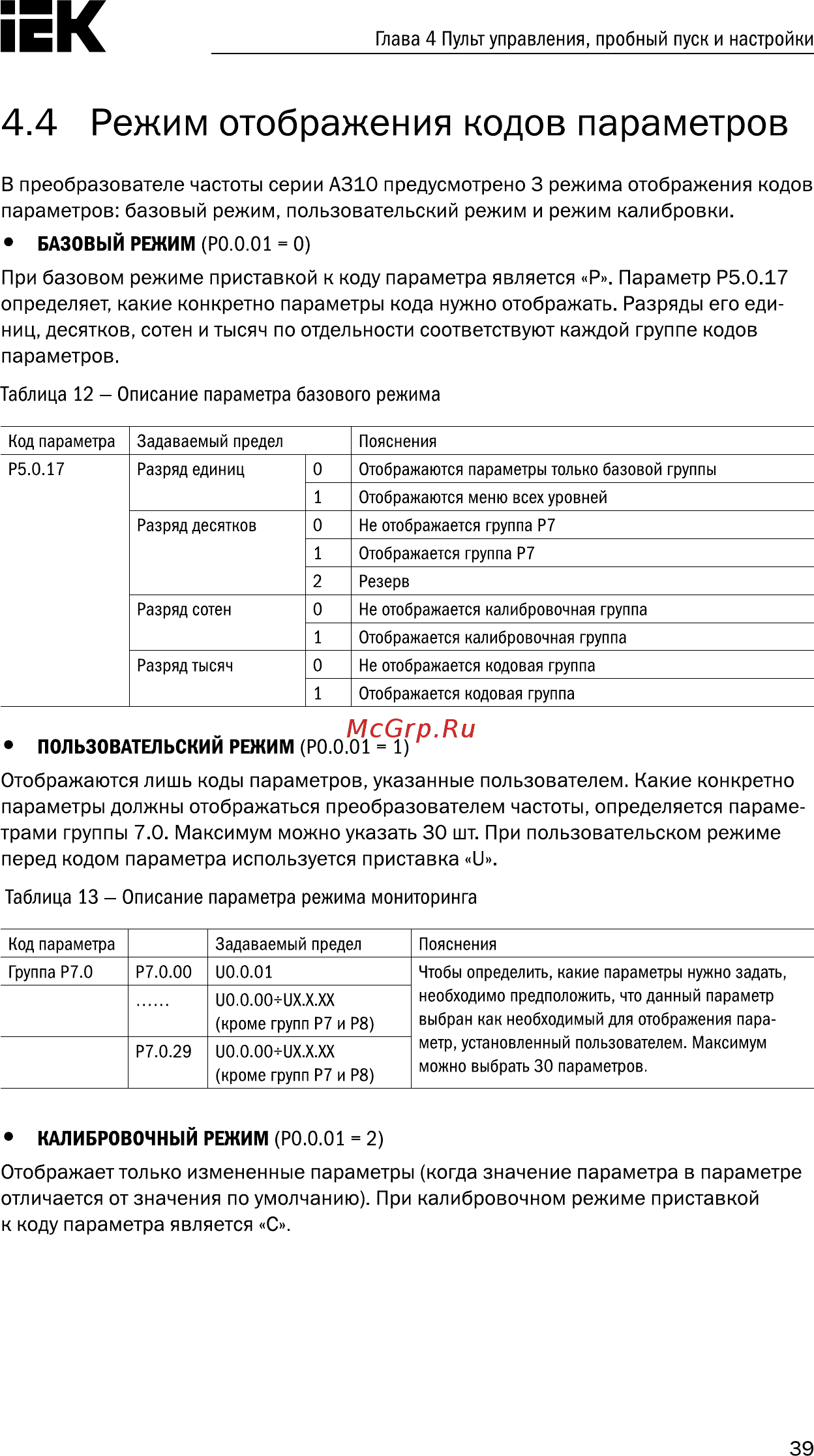 Iek CONTROL-A310 380В 3Ф 22кВт 45A CNT-A310D33V22TE [40/235] Режим отображения кодов параметров