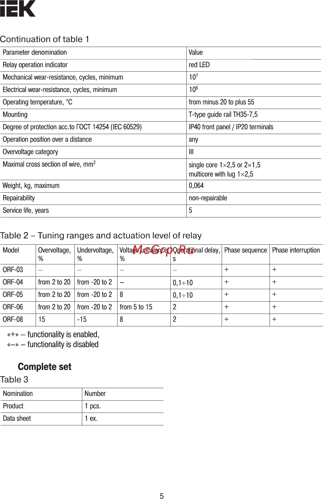 Iek ORF 05 3 фазы 220-460В AC ORF-05-220-460VAC [5/10] Страница 5