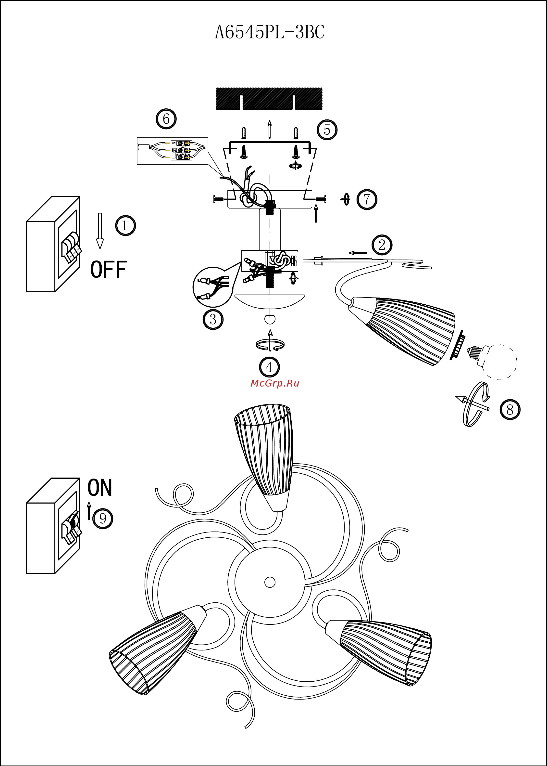 Arte Lamp Alessia A6545PL-3BC Инструкция по монтажу онлайн