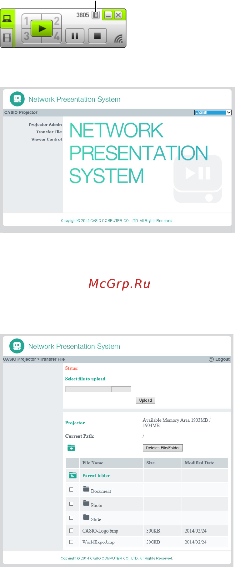 Casio XJ-A247 [68/78] В окне network connection нажмите кнопку меню функций а затем нажмите admin screen в появившемся меню