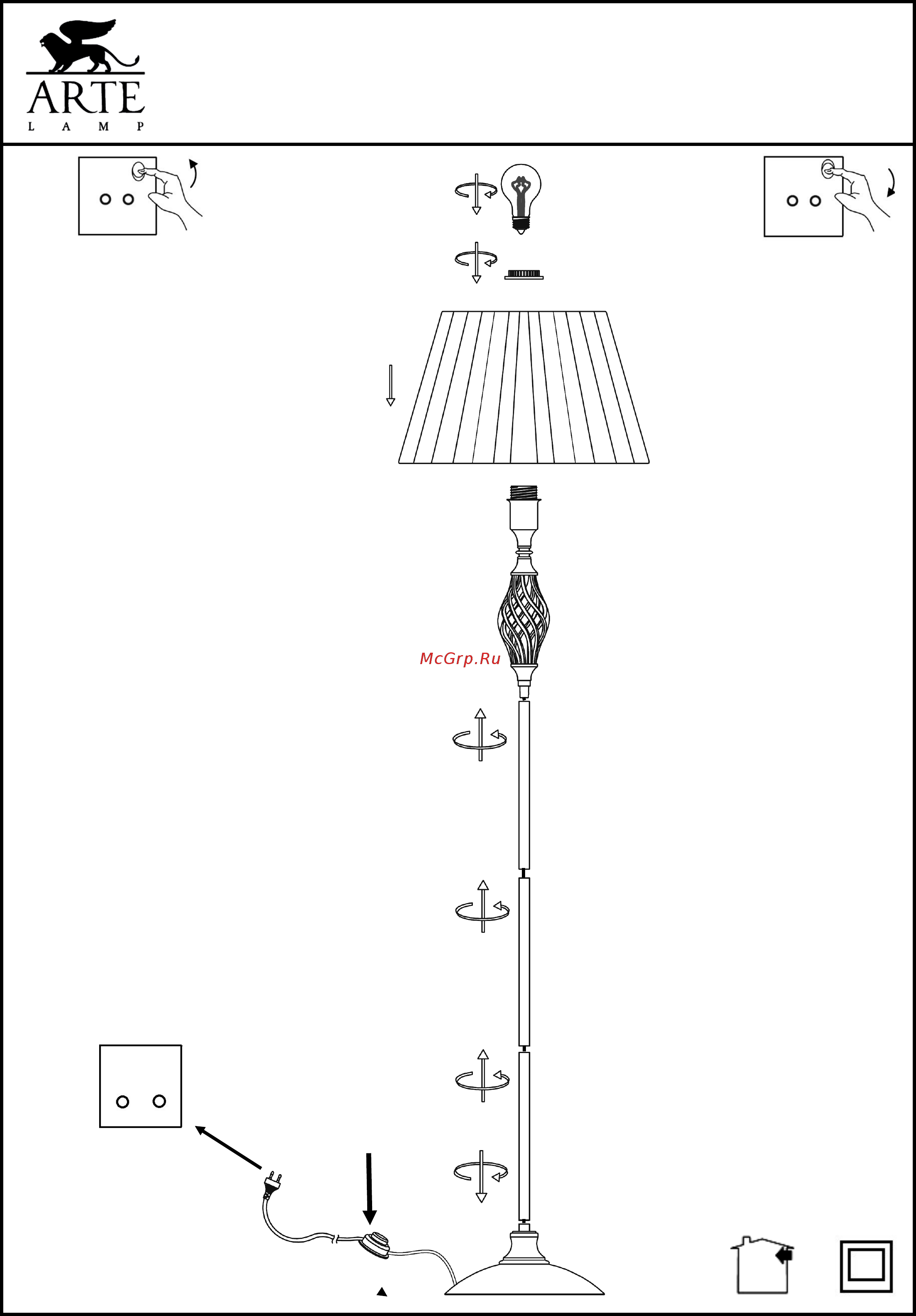 Arte Lamp Zanzibar A8390PN-1AB Инструкция по монтажу онлайн