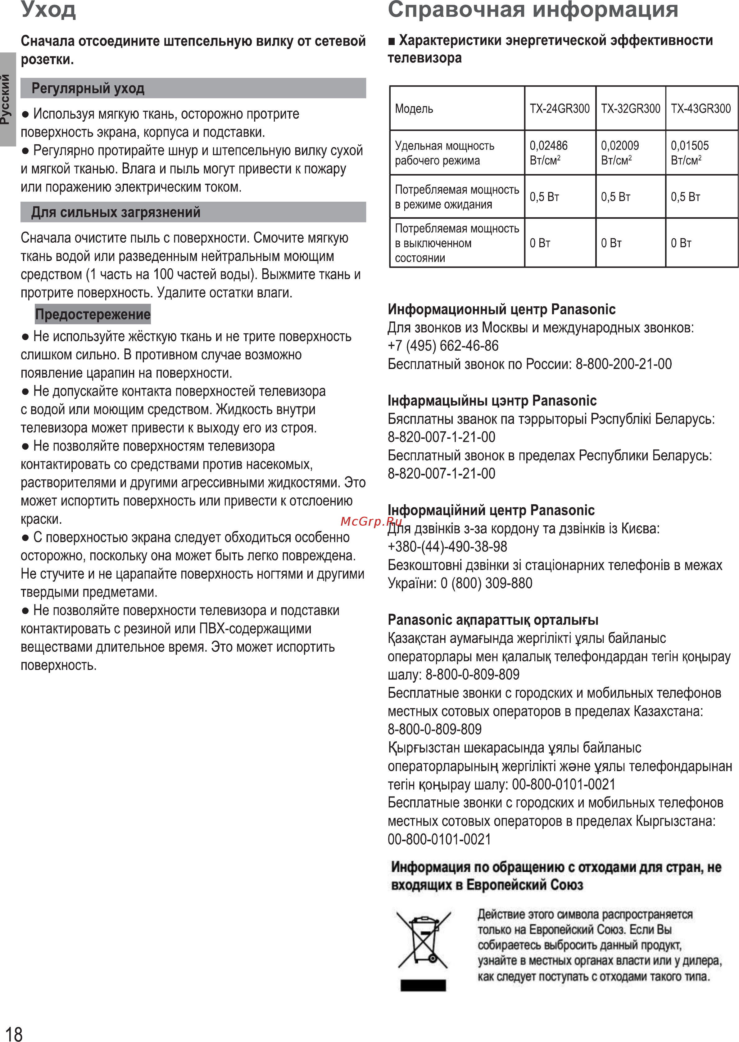 Panasonic TX-43GR300 [20/60] Справочная информация