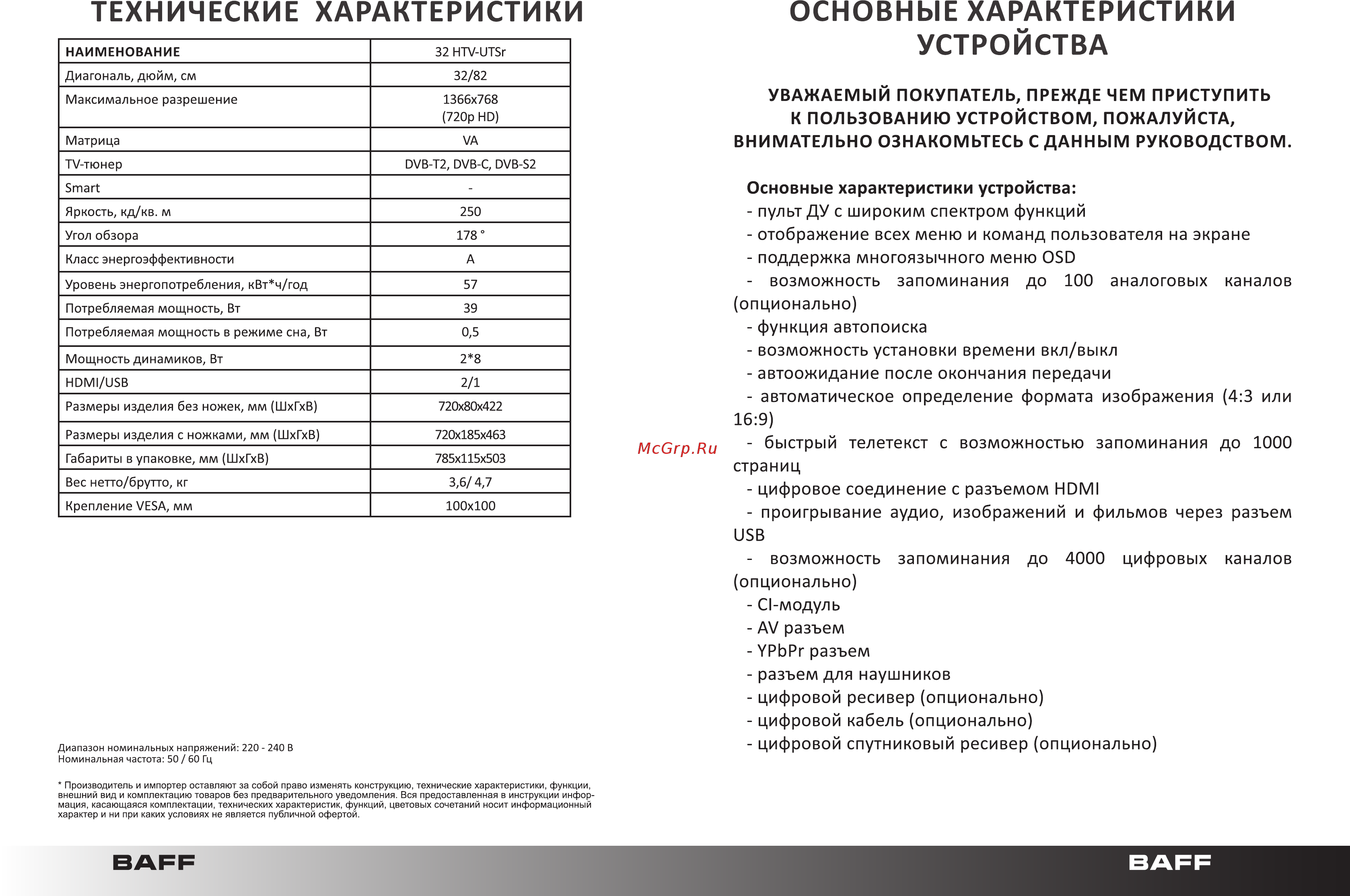 Baff 32 HTV-UTSR Инструкция по эксплуатации онлайн [3/23] 428539