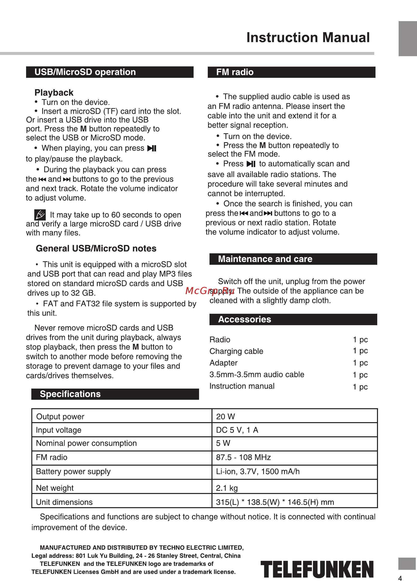 Telefunken TF-PS1270B [5/16] Instruction manual
