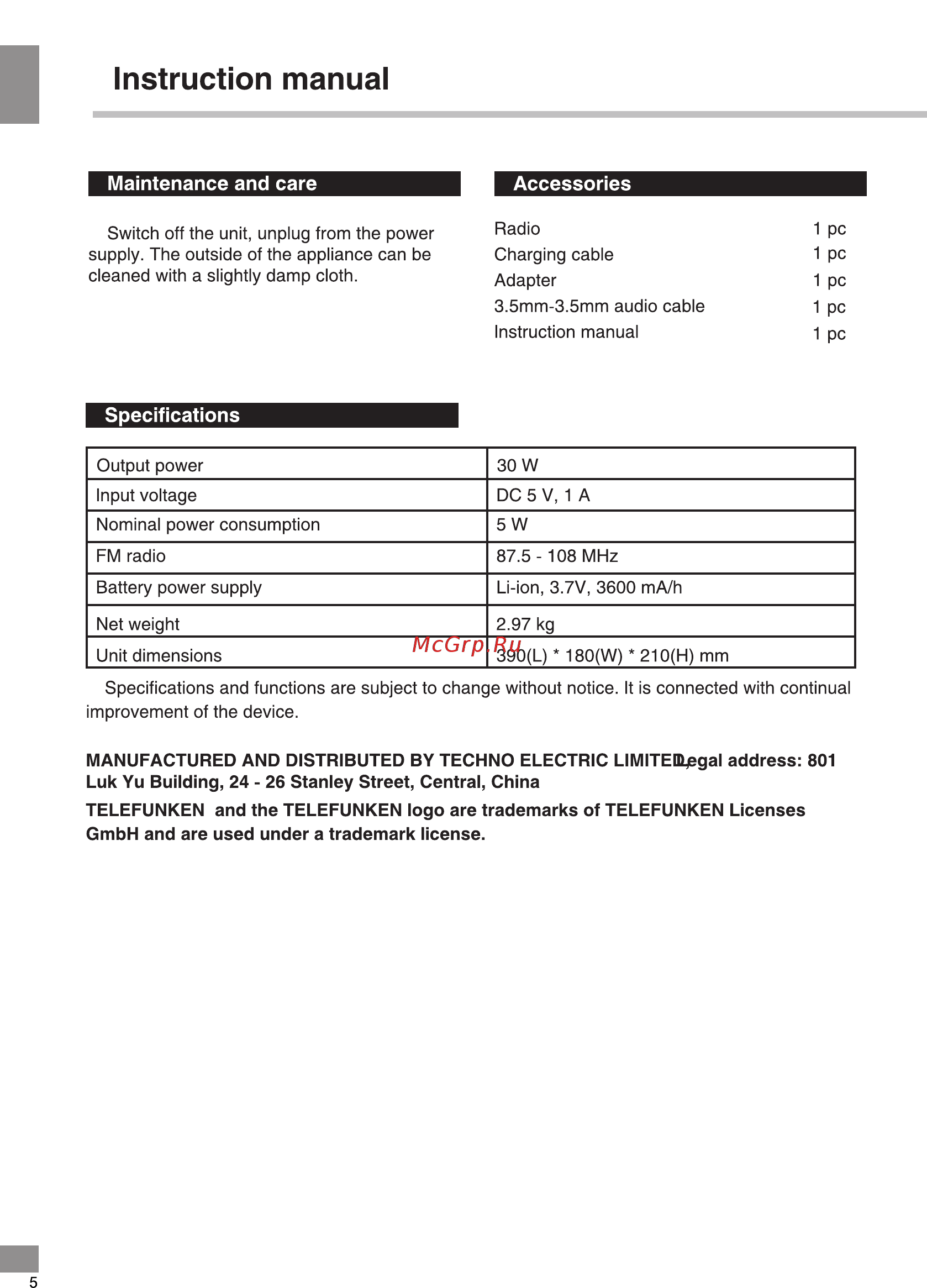 Telefunken TF-PS1271B [6/16] Instruction manual