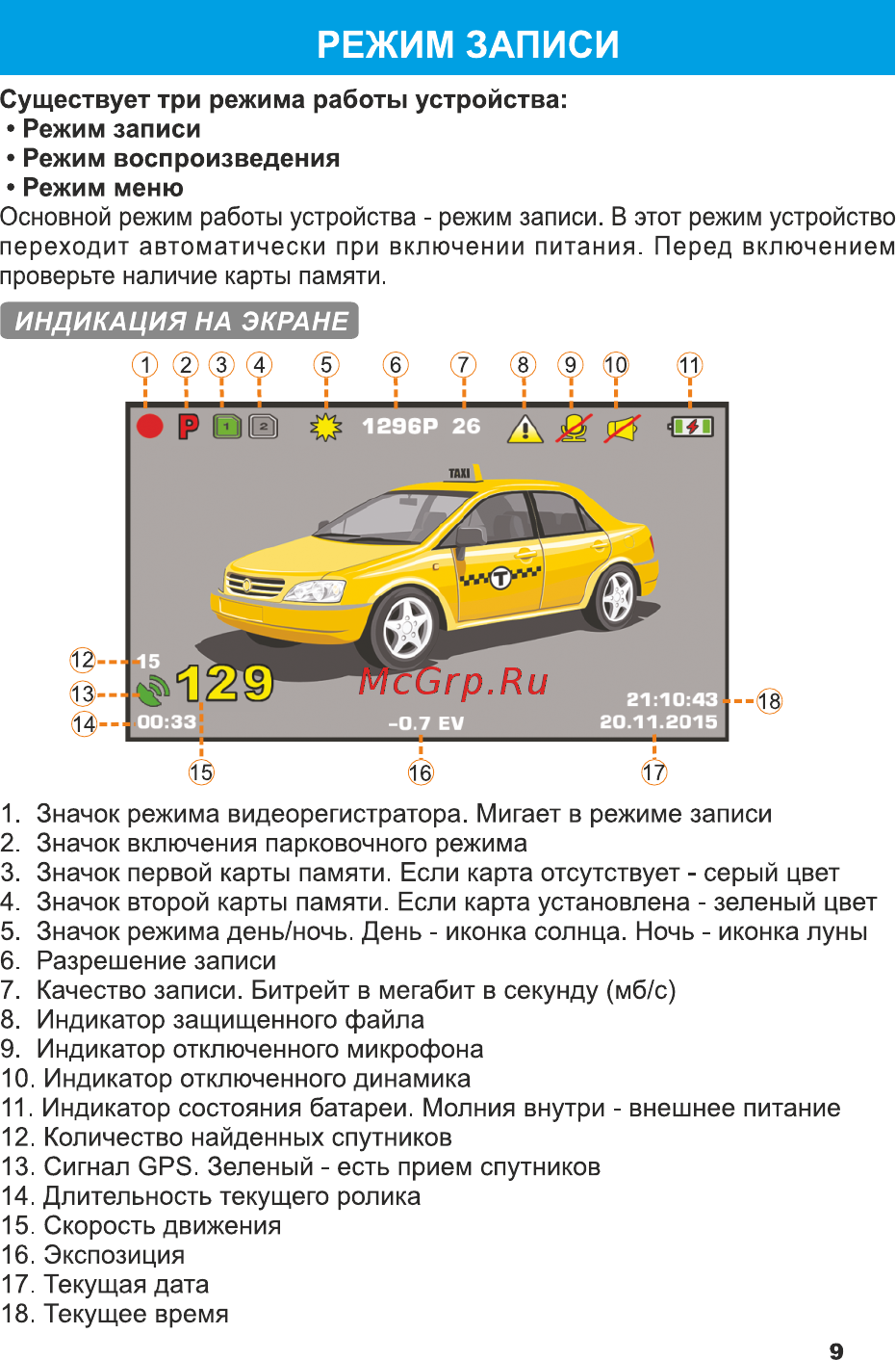 TrendVision TDR-718 GNS [10/25] Режим записи