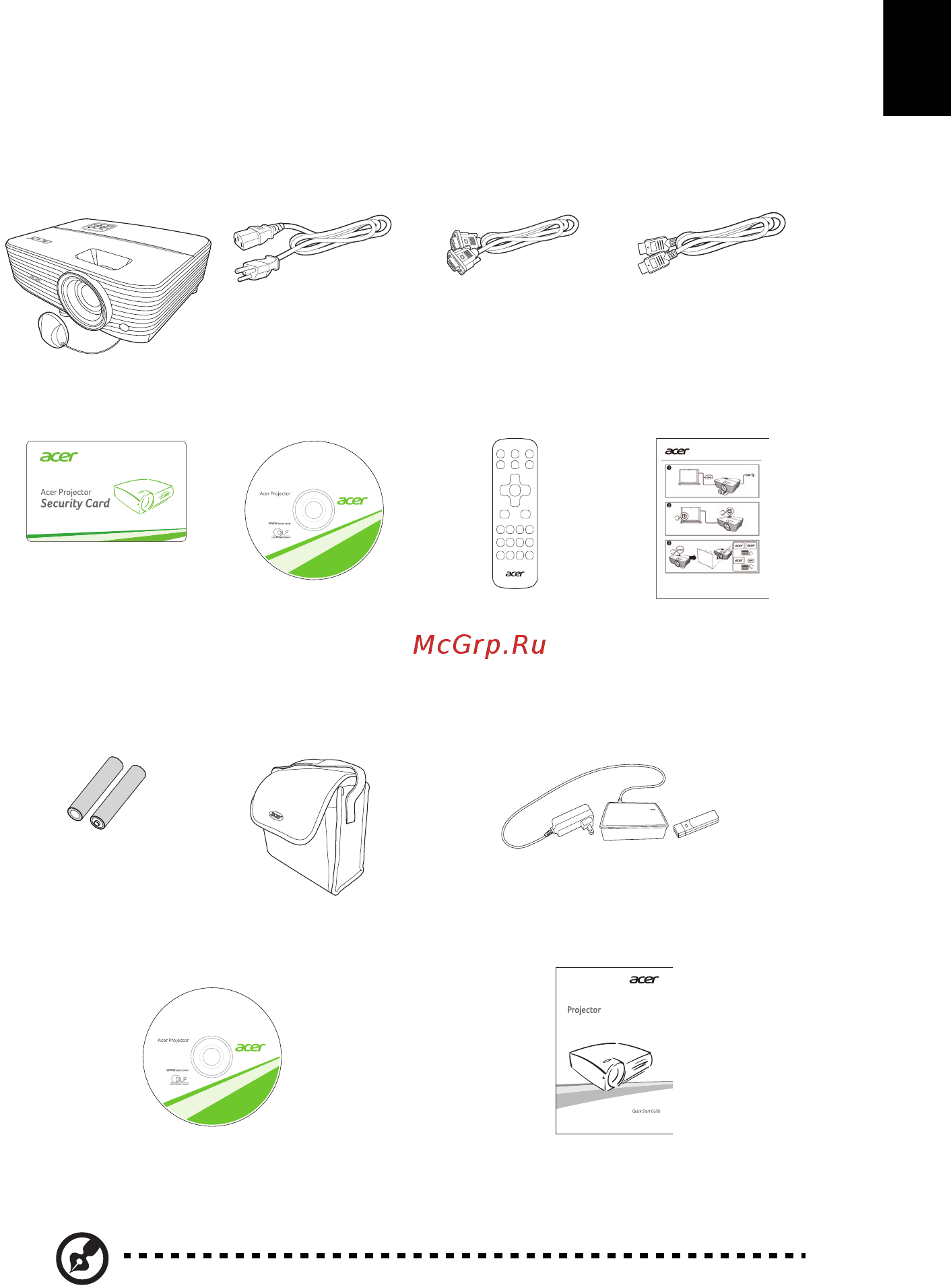 Acer P1350WB [13/74] Комплектация