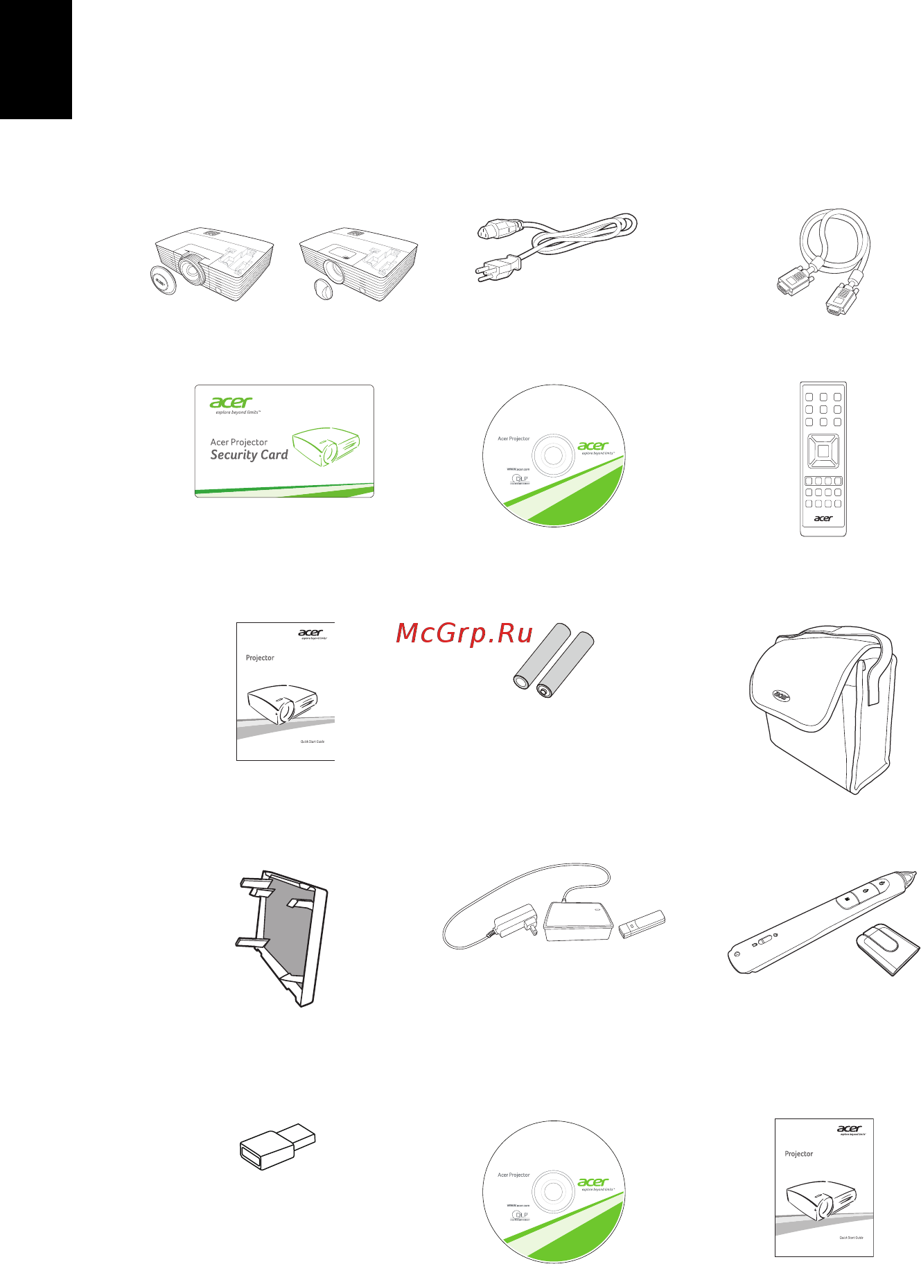 Acer P5327W [12/74] Комплектация
