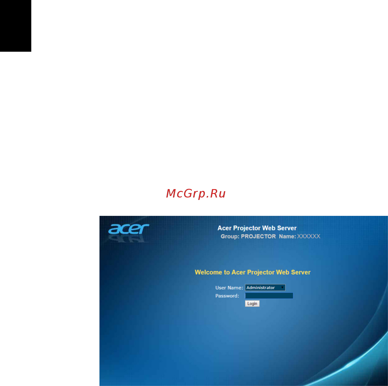 Acer P5530 [44/68] Веб страница управления проектором acer посредством lan
