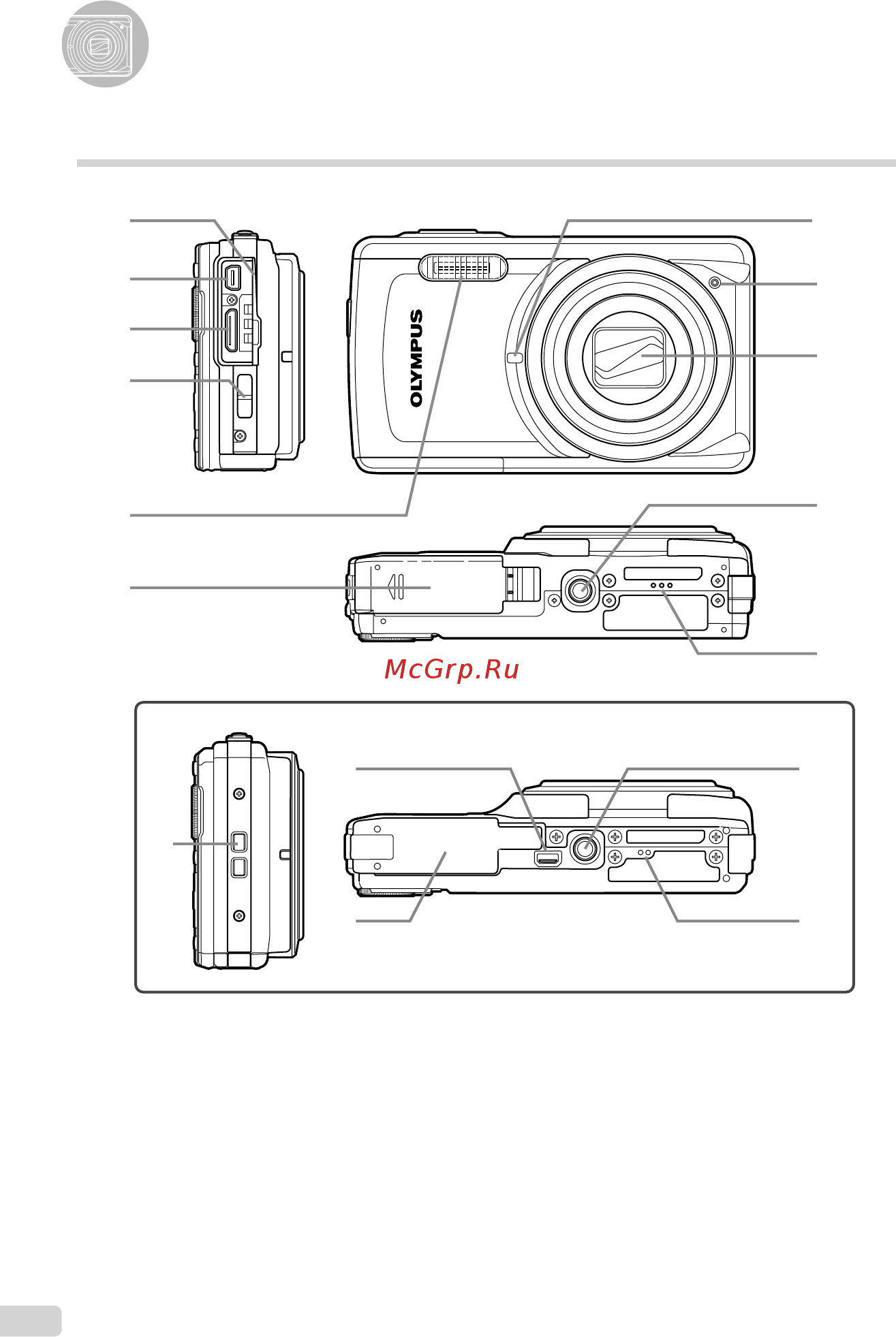 Olympus TOUGH-7010 Silver [6/68] Названия частей