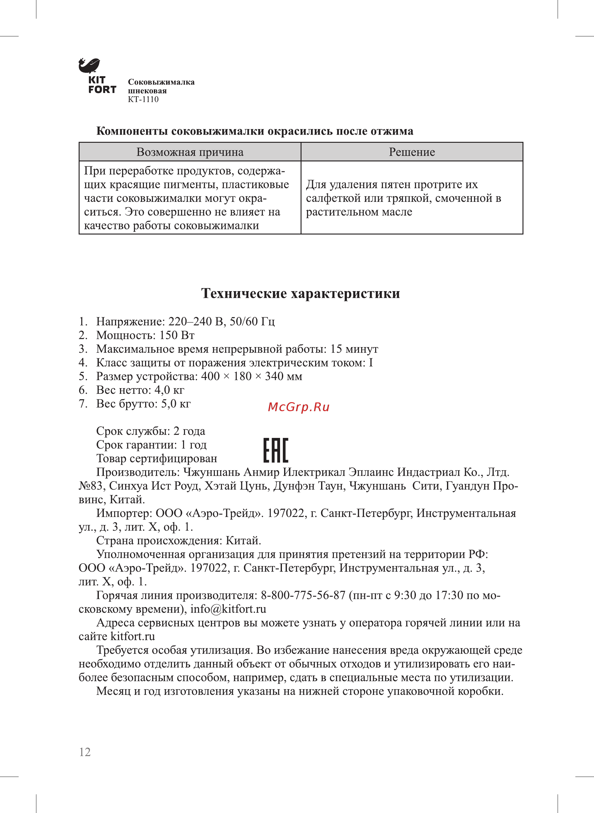 Kitfort КТ-1110-1 [12/16] Гп г