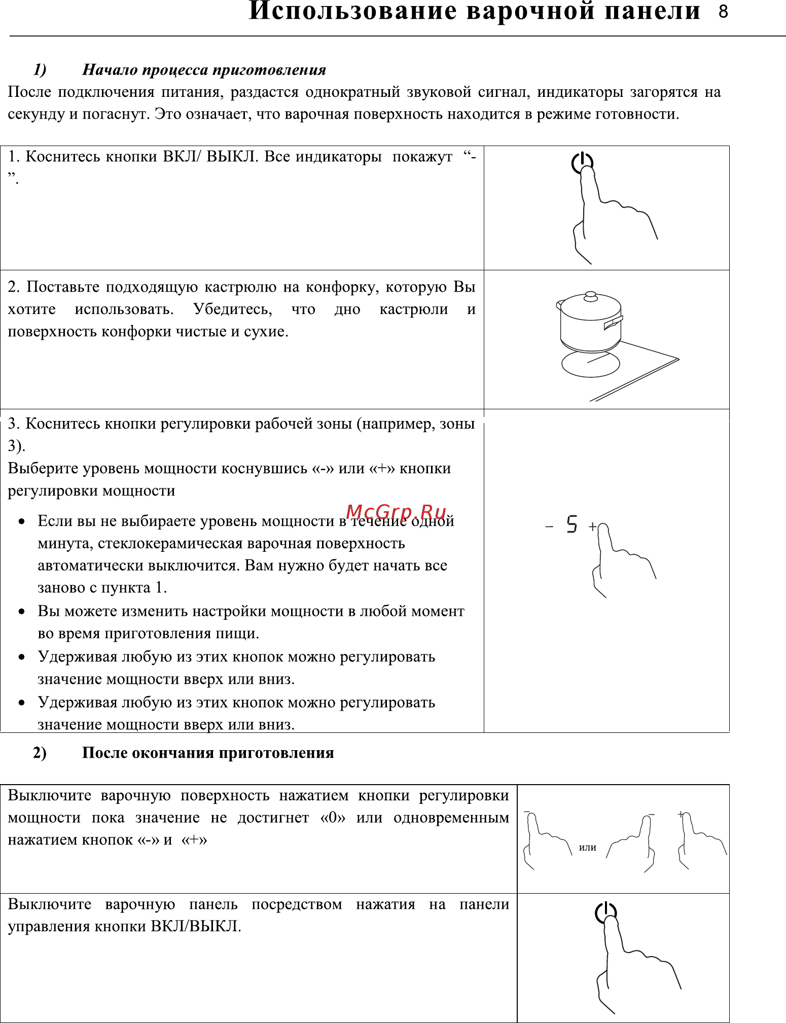 Midea MCH64161 [7/20] Использование варочной панели